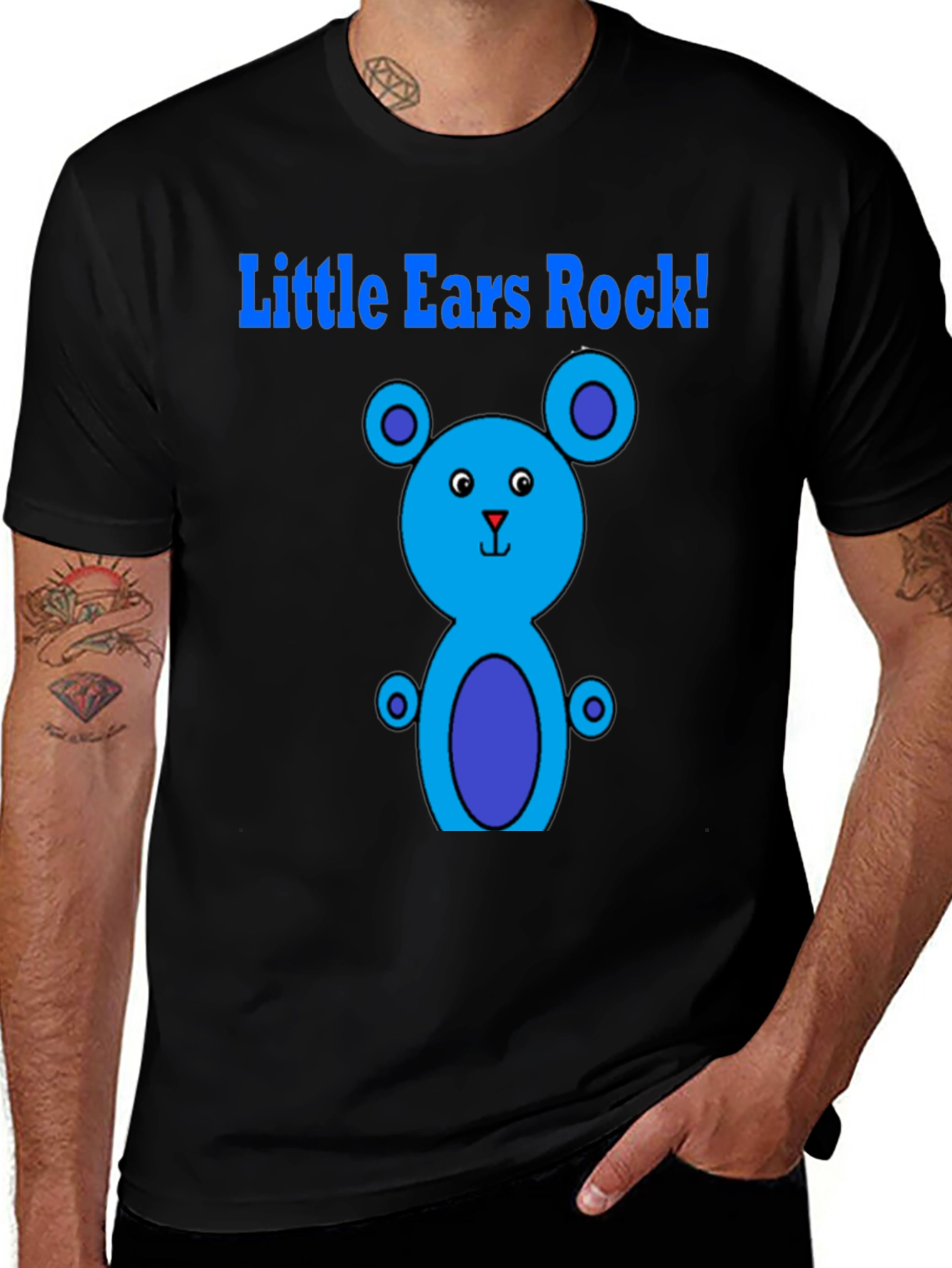 Little Ears Rock! Black Graphic T-Shirt