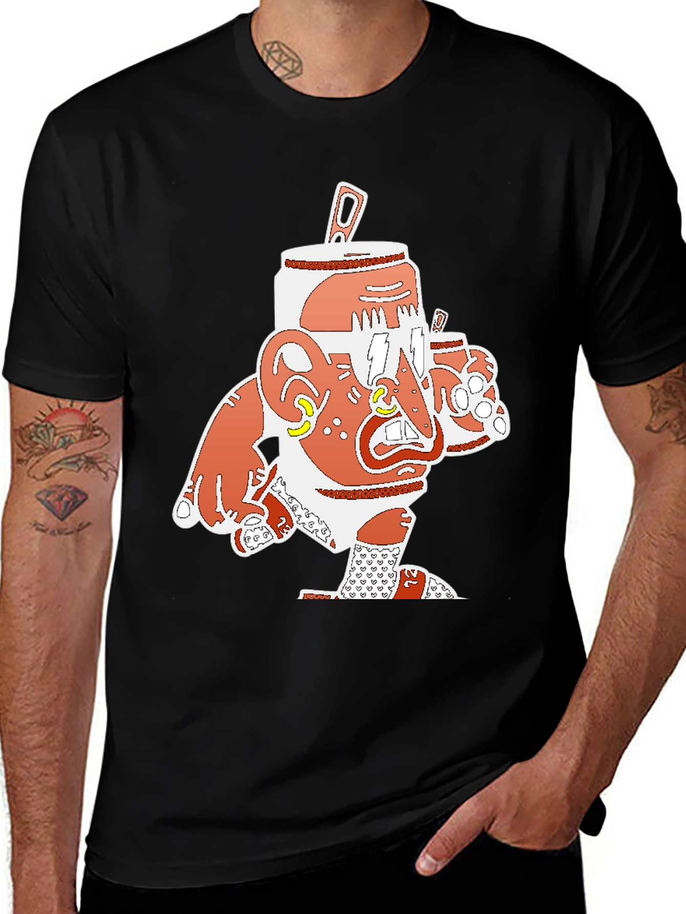 Variant 19 of Cartoon Can-Head Graphic T-Shirt - Black