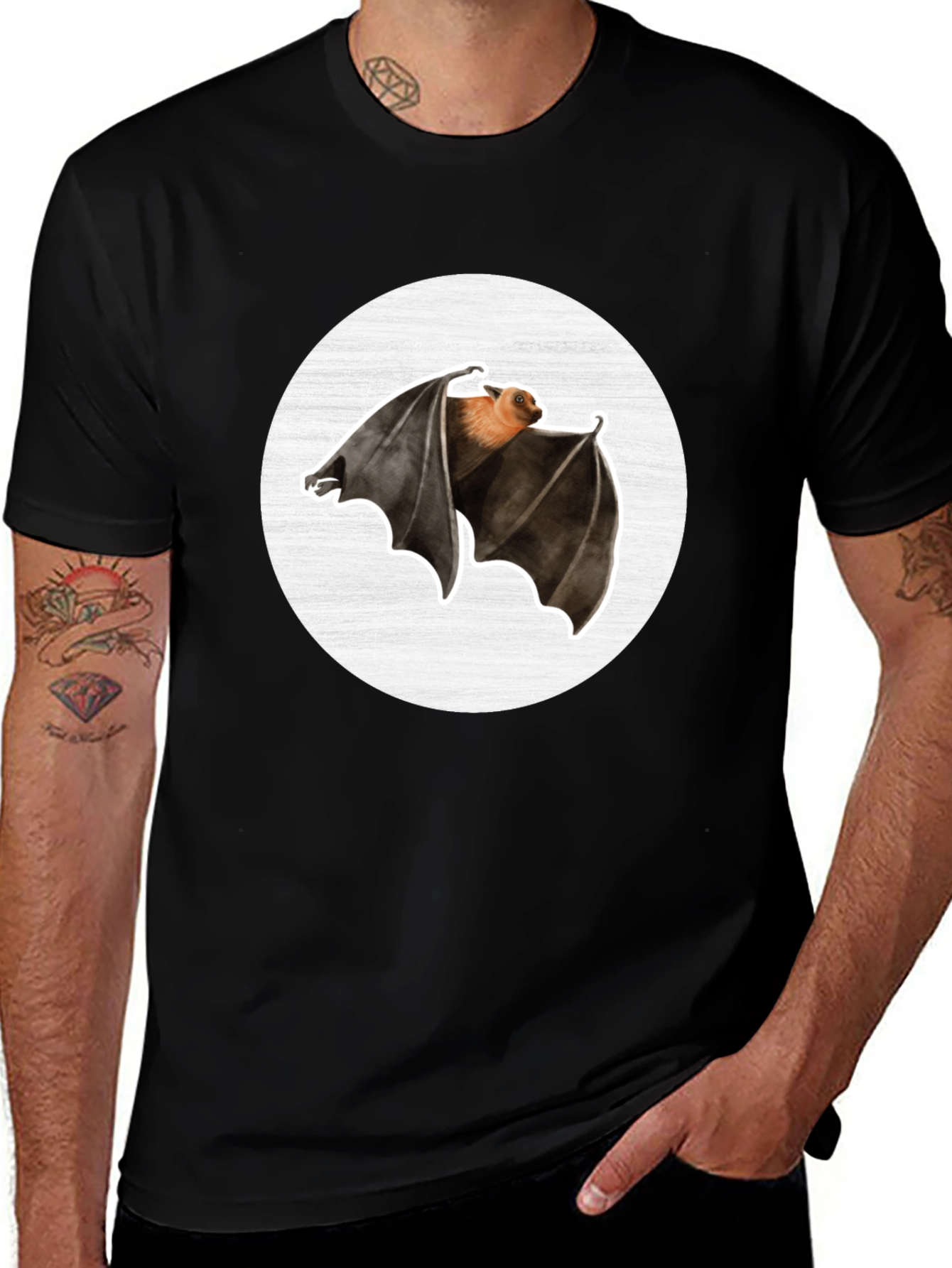 Variant 9 of Bat Graphic Tee - Men's Black T-Shirt