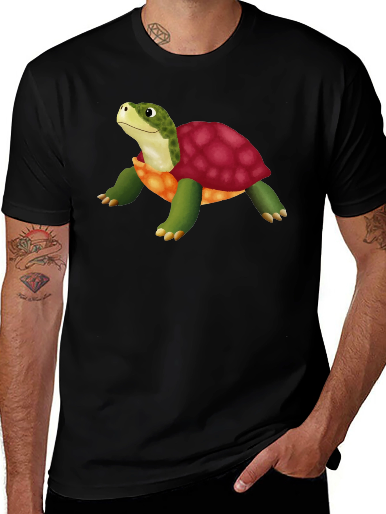 Variant 3 of Cartoon Turtle Graphic T-Shirt - Stylish Black Tee