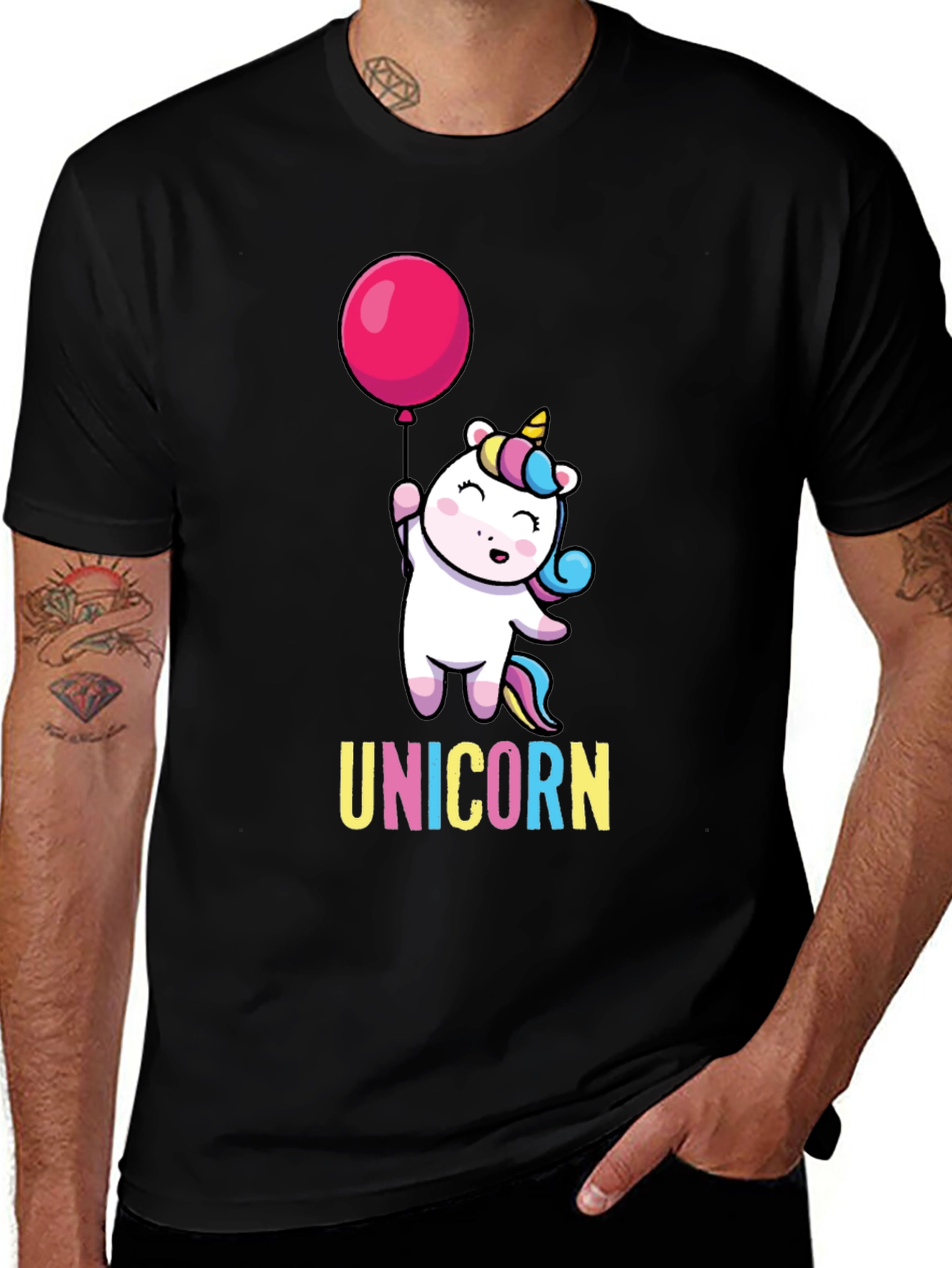Variant 20 of Unicorn Balloon Graphic Black T-Shirt