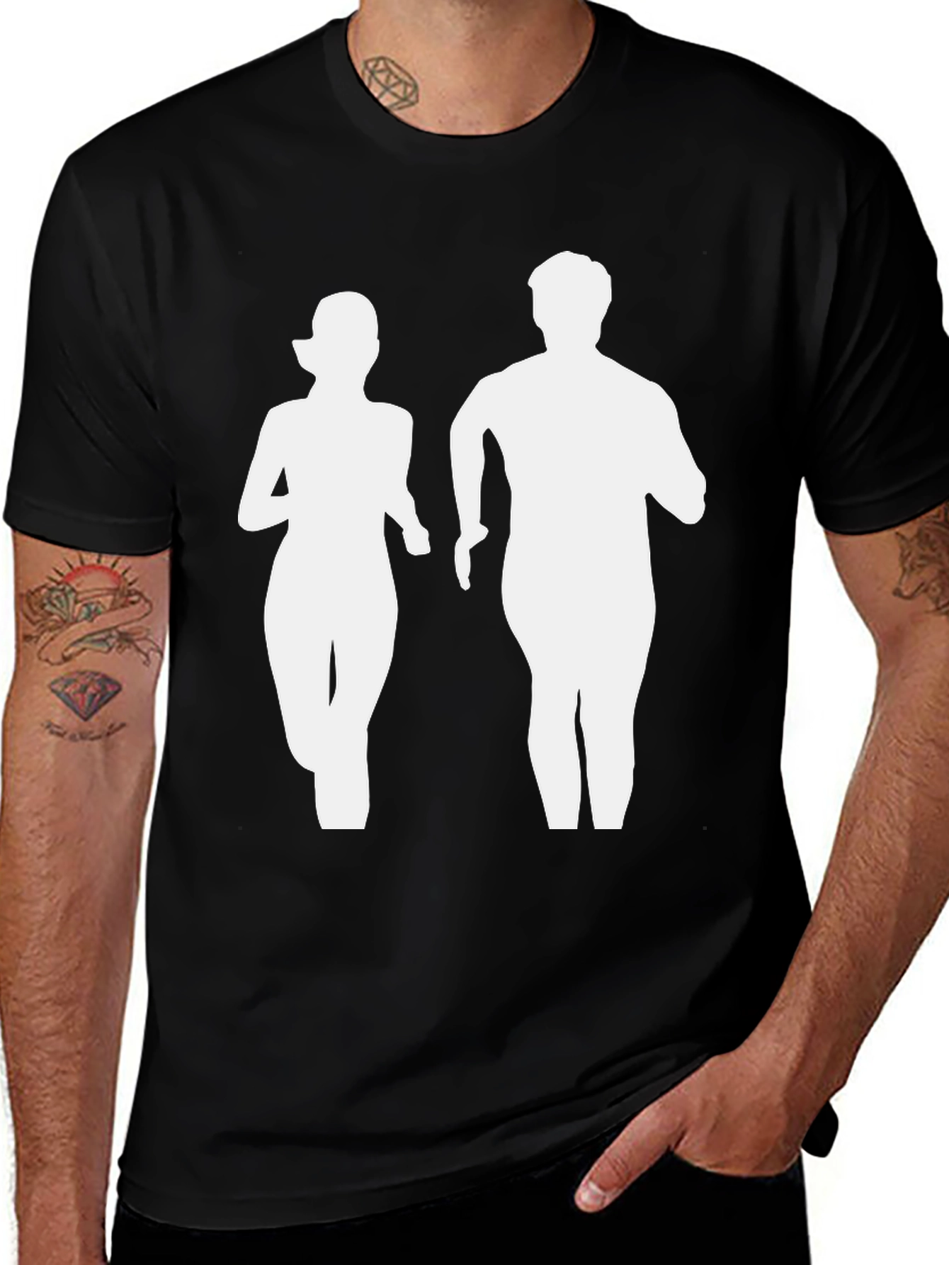 Variant 21 of Runner Couple Graphic Tee - Black Cotton T-Shirt