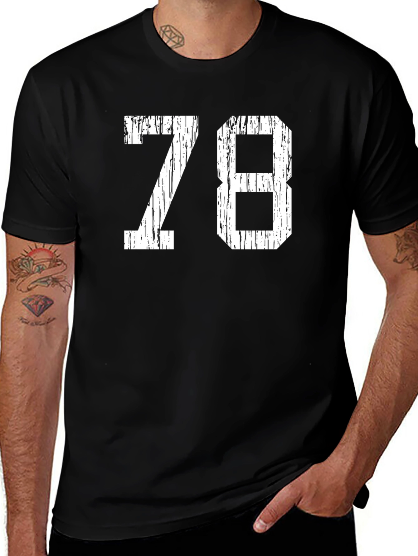 Variant 23 of Vintage Style Number 78 Graphic Tee - Black