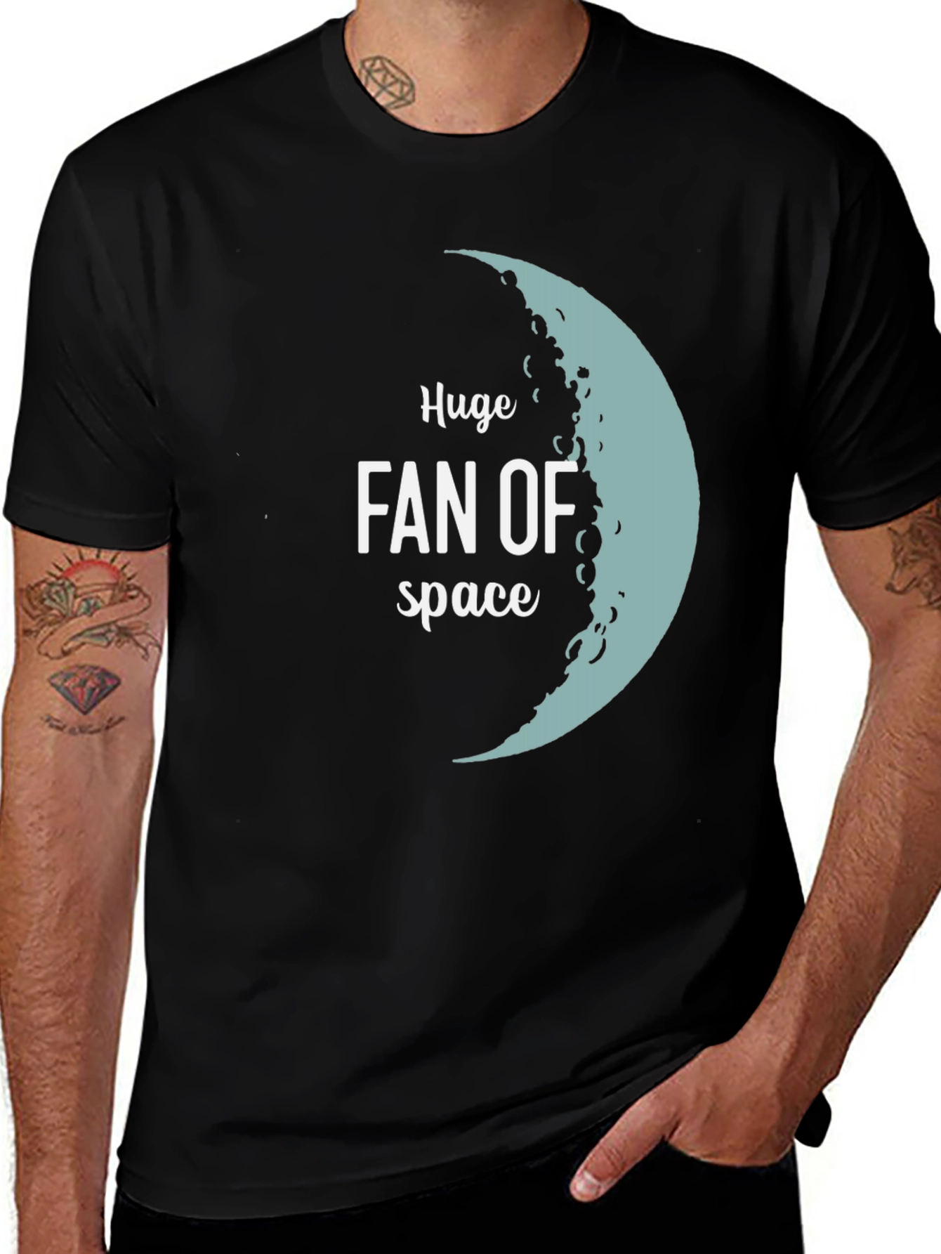 Variant 19 of Huge Fan of Space Tee - Black Cotton Graphic T-Shirt