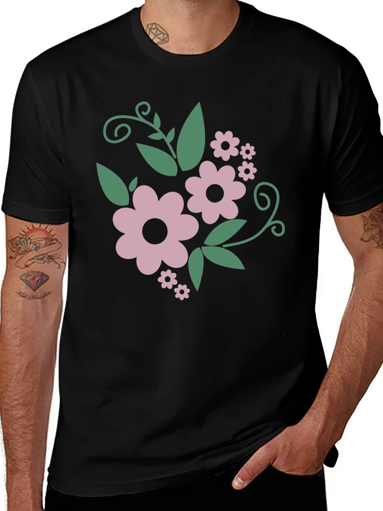 Variant 13 of Floral Print Black T-Shirt - Stylish Casual Wear