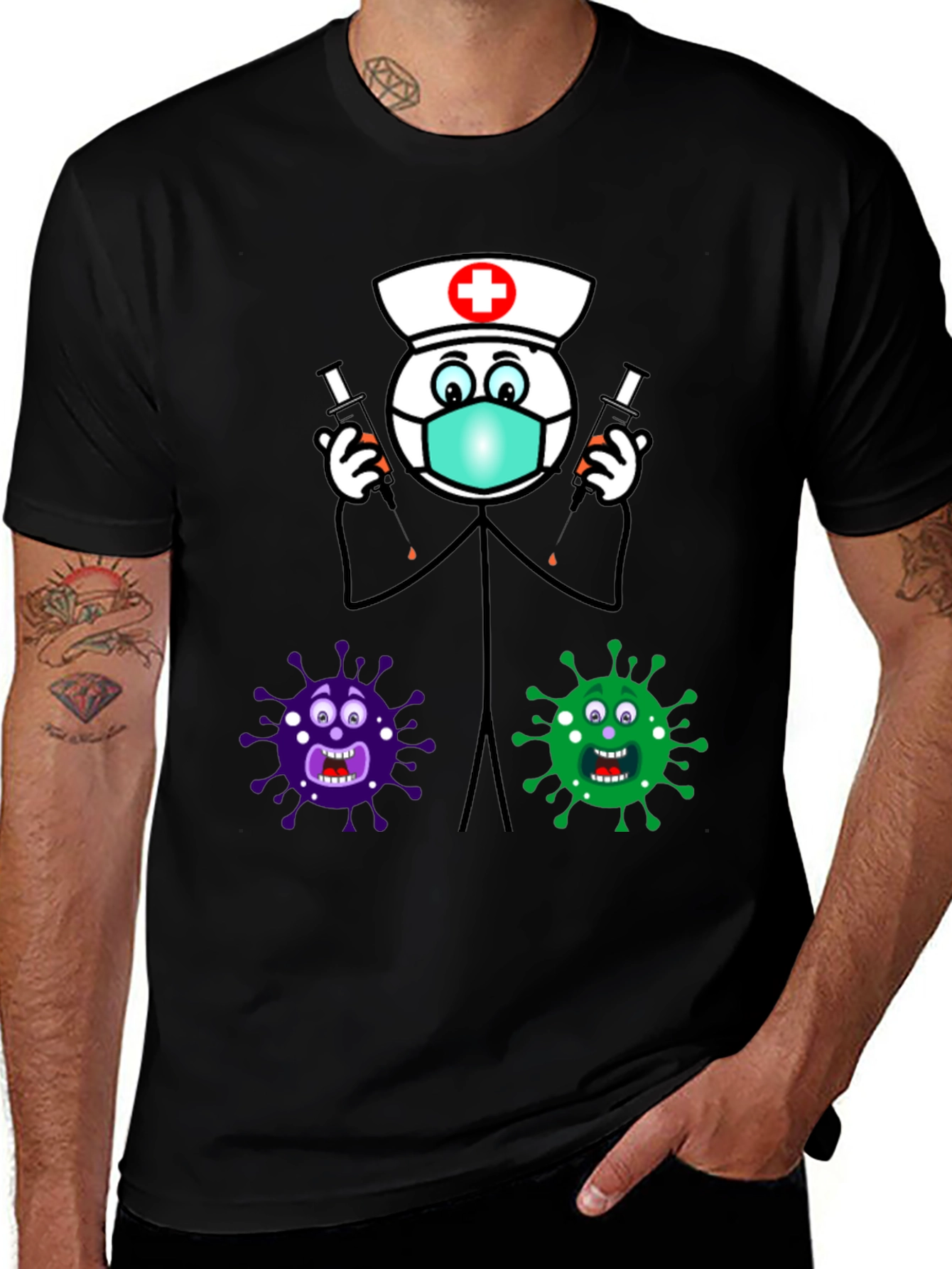 Variant 6 of Funny Vaccine T-Shirt - Nurse vs. Virus