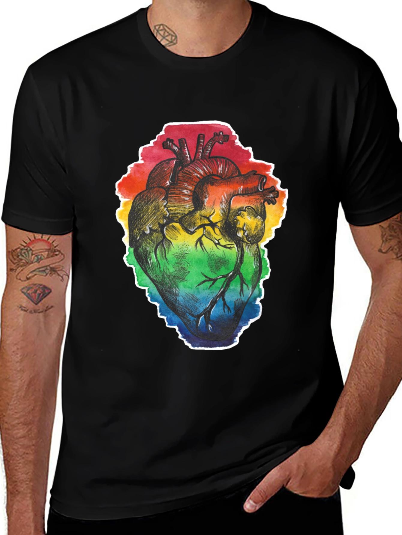 Variant 16 of Rainbow Heart Print Black T-Shirt