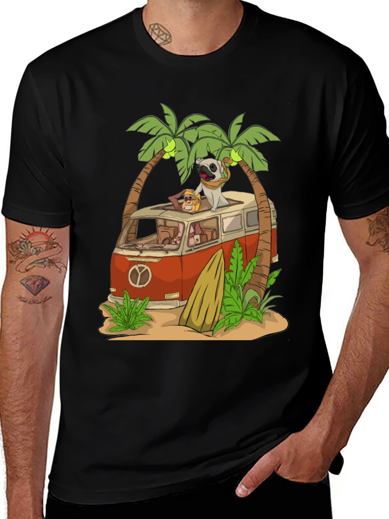 Variant 23 of Retro Pug Van Life Graphic Tee