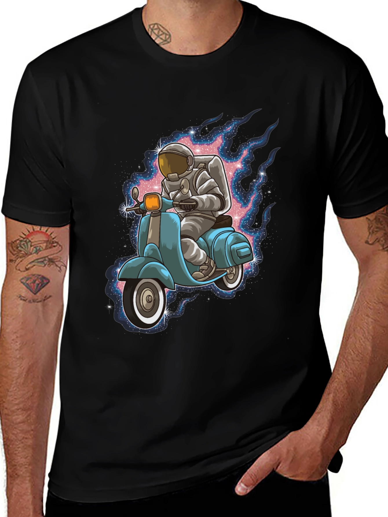 Variant 13 of Astronaut on Scooter Graphic Tee - Black