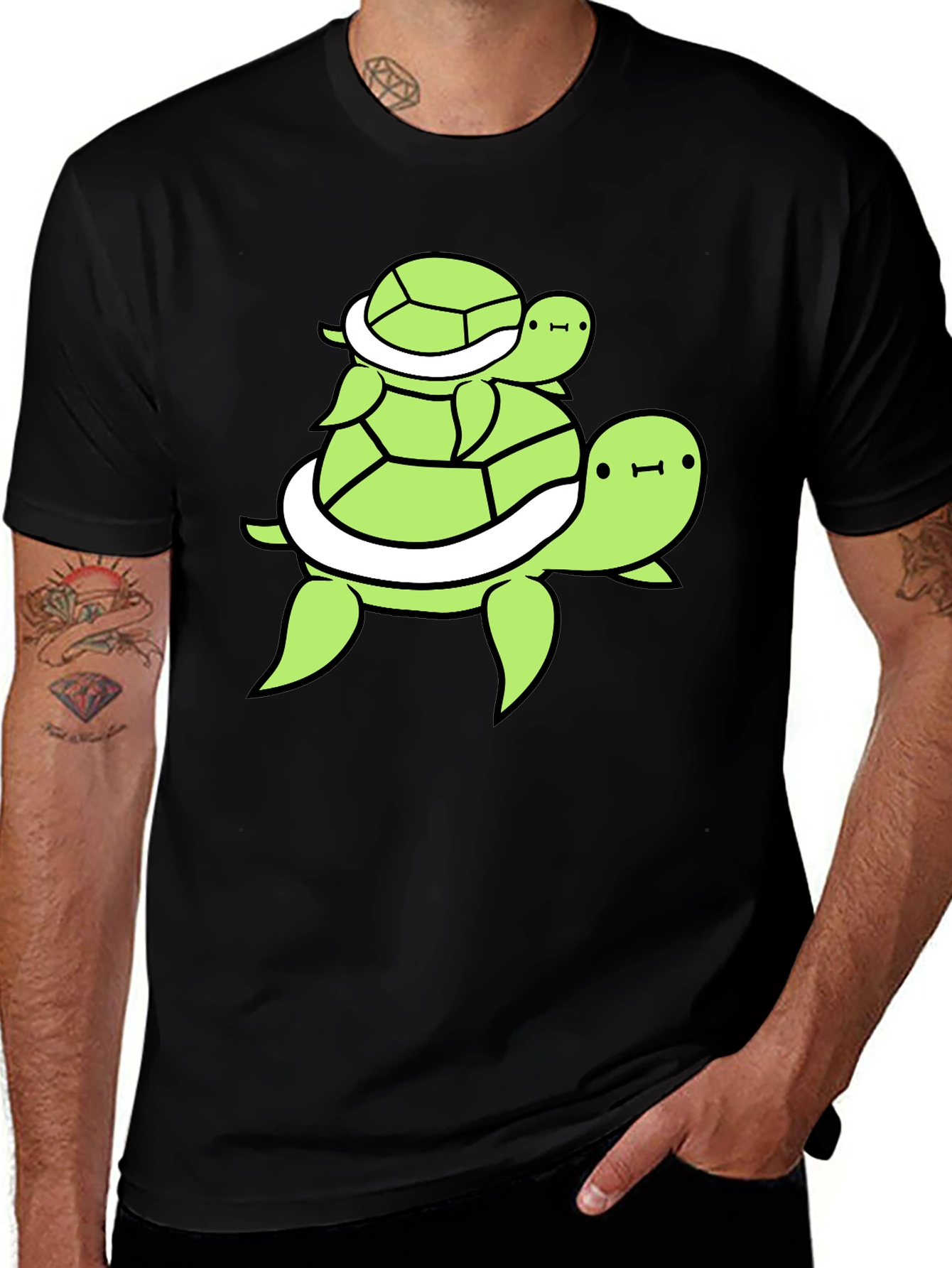Variant 13 of Stacked Turtle Graphic Tee - Black