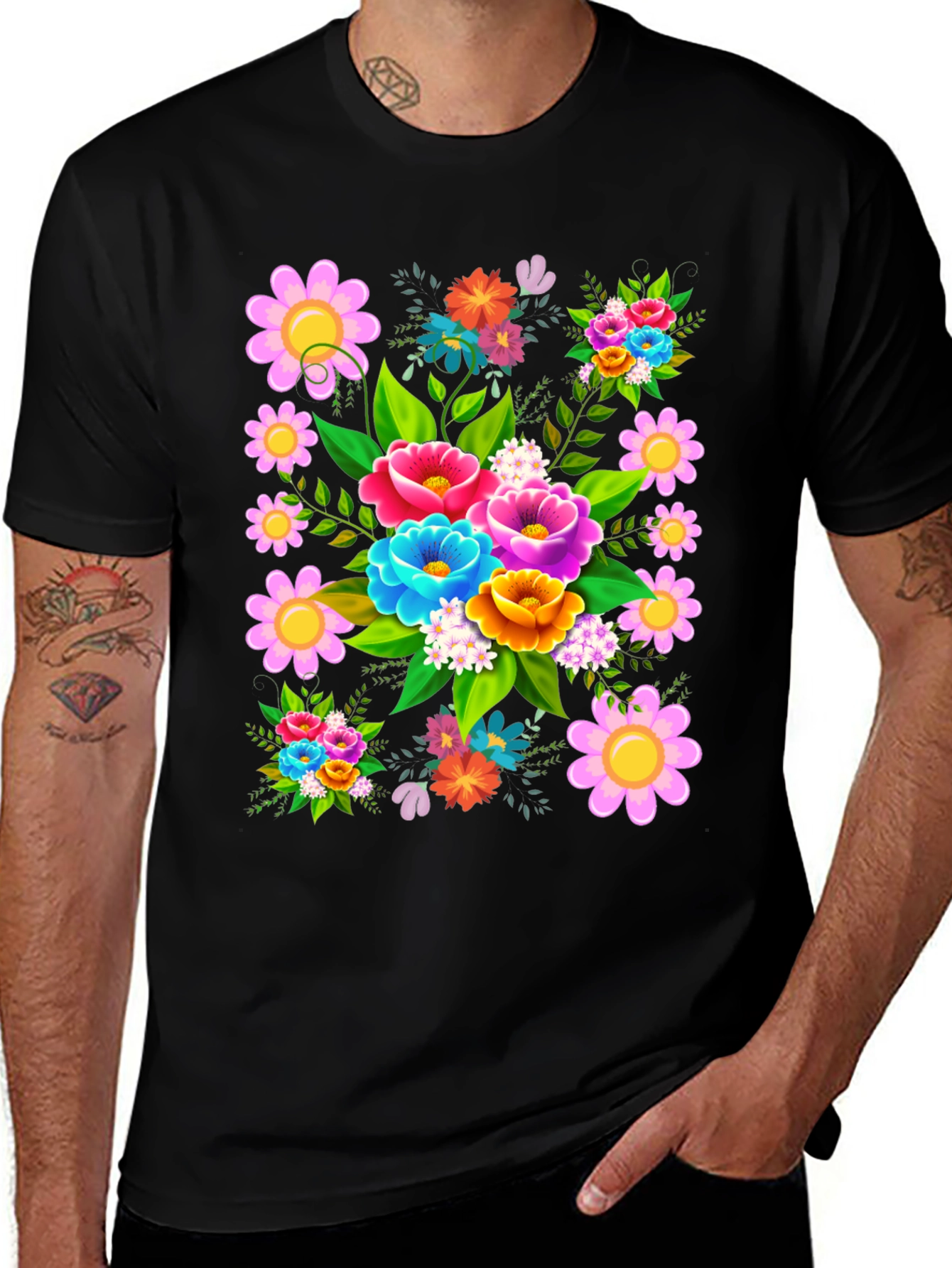 Variant 5 of Floral Print Black T-Shirt