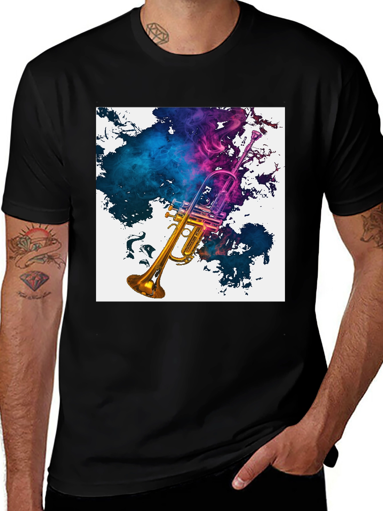 Variant 28 of Trumpet Smoke Art Graphic Tee - Music Lover's T-Shirt