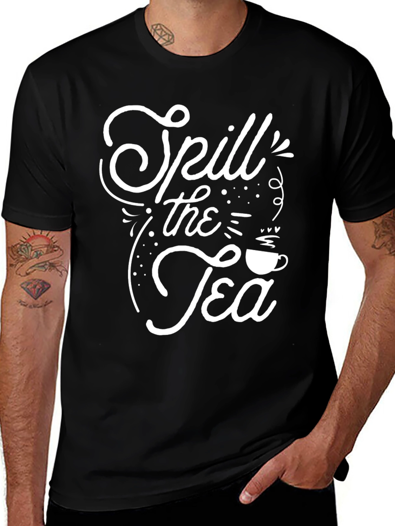 Variant 2 of Spill the Tea Graphic Tee - Trendy Black T-Shirt