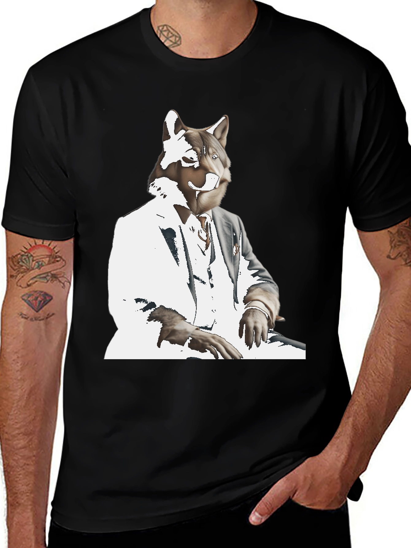 Variant 2 of Wolf Gentleman Graphic Tee - Black