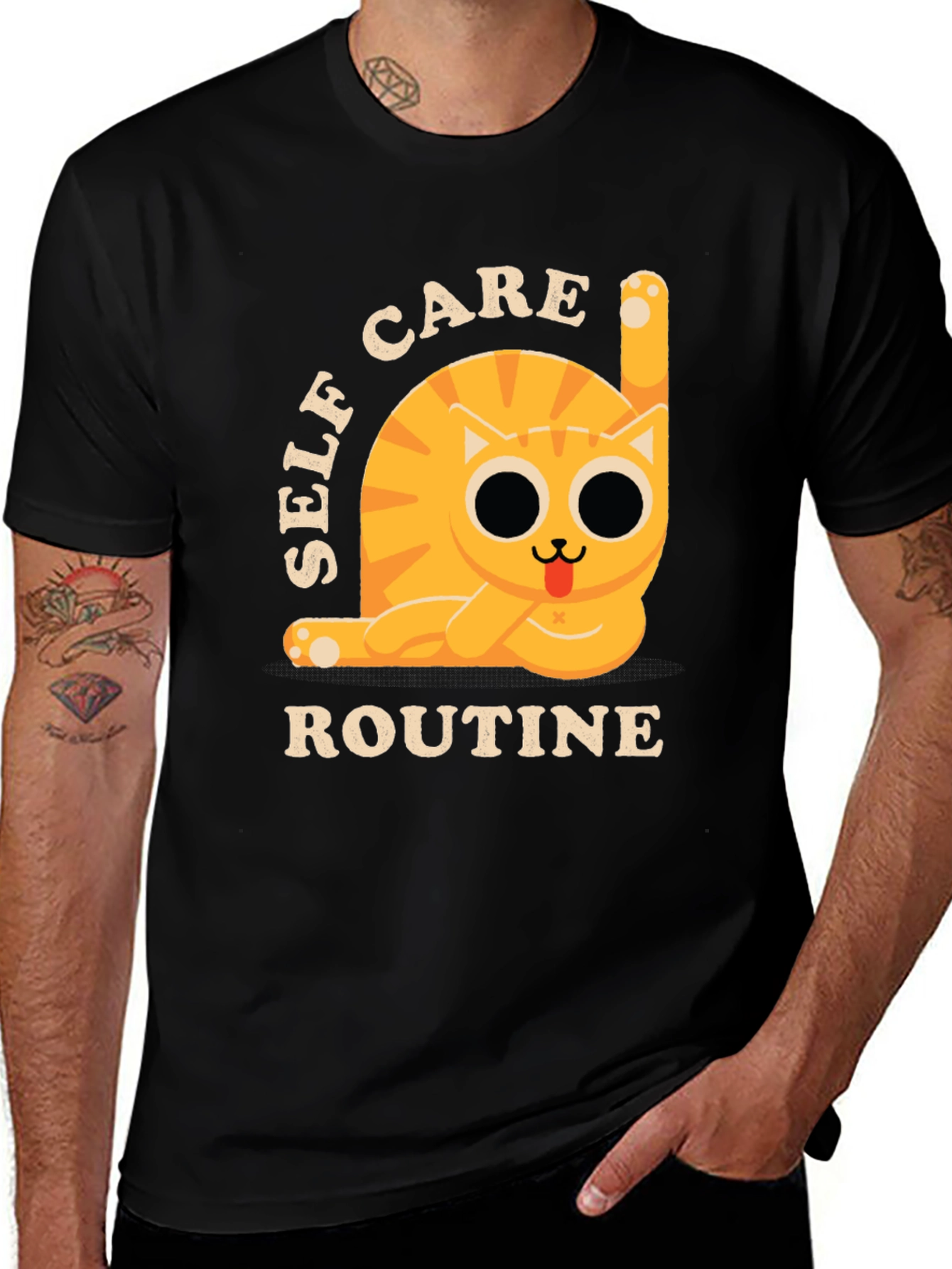 Variant 16 of Self Care Routine Cat T-Shirt -  Comfortable Cotton Tee
