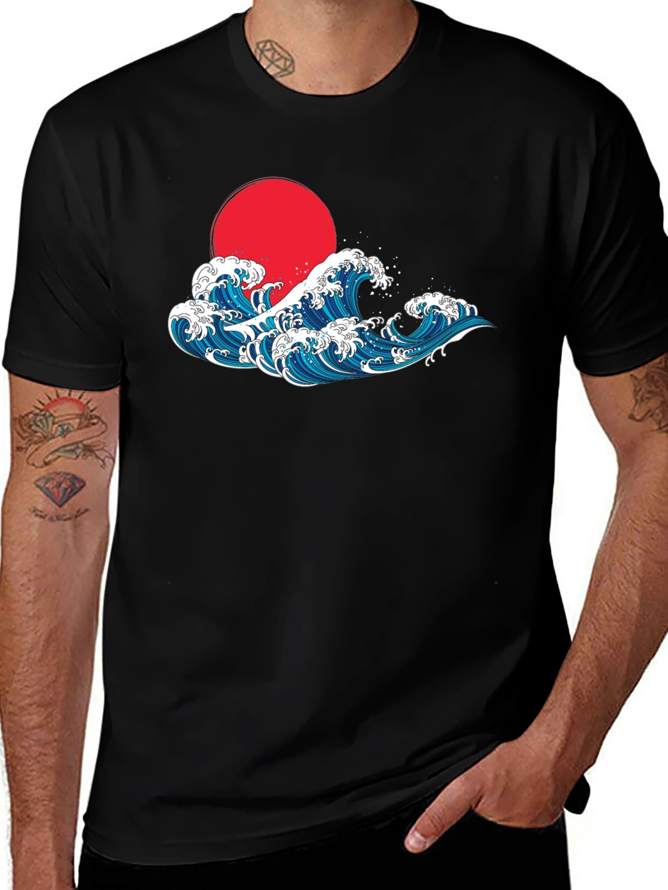 Variant 5 of Great Wave Sun Graphic Black T-Shirt