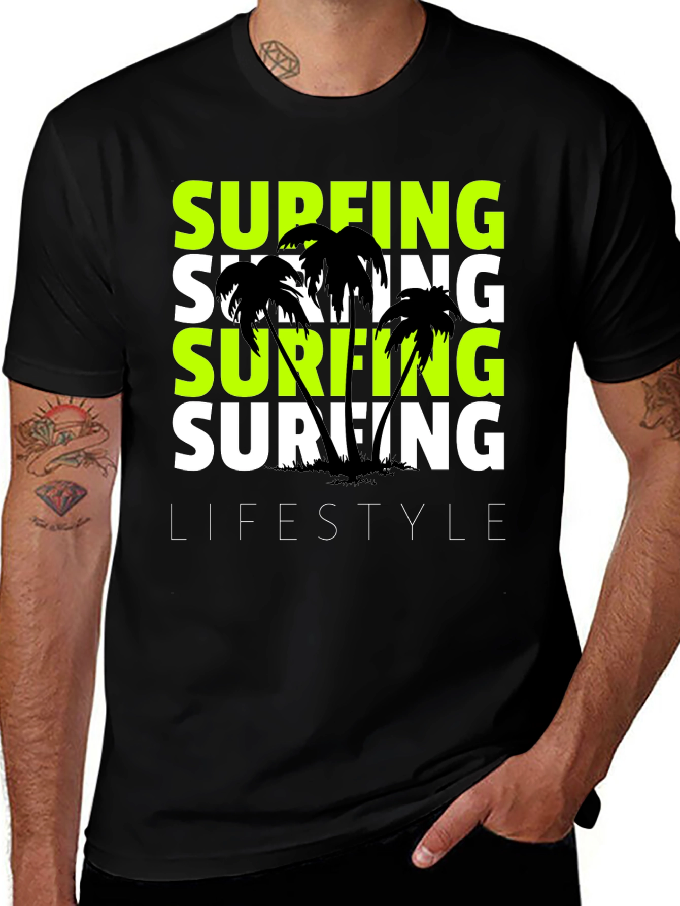 Variant 3 of Surfing Lifestyle Graphic Tee - Black Cotton T-Shirt