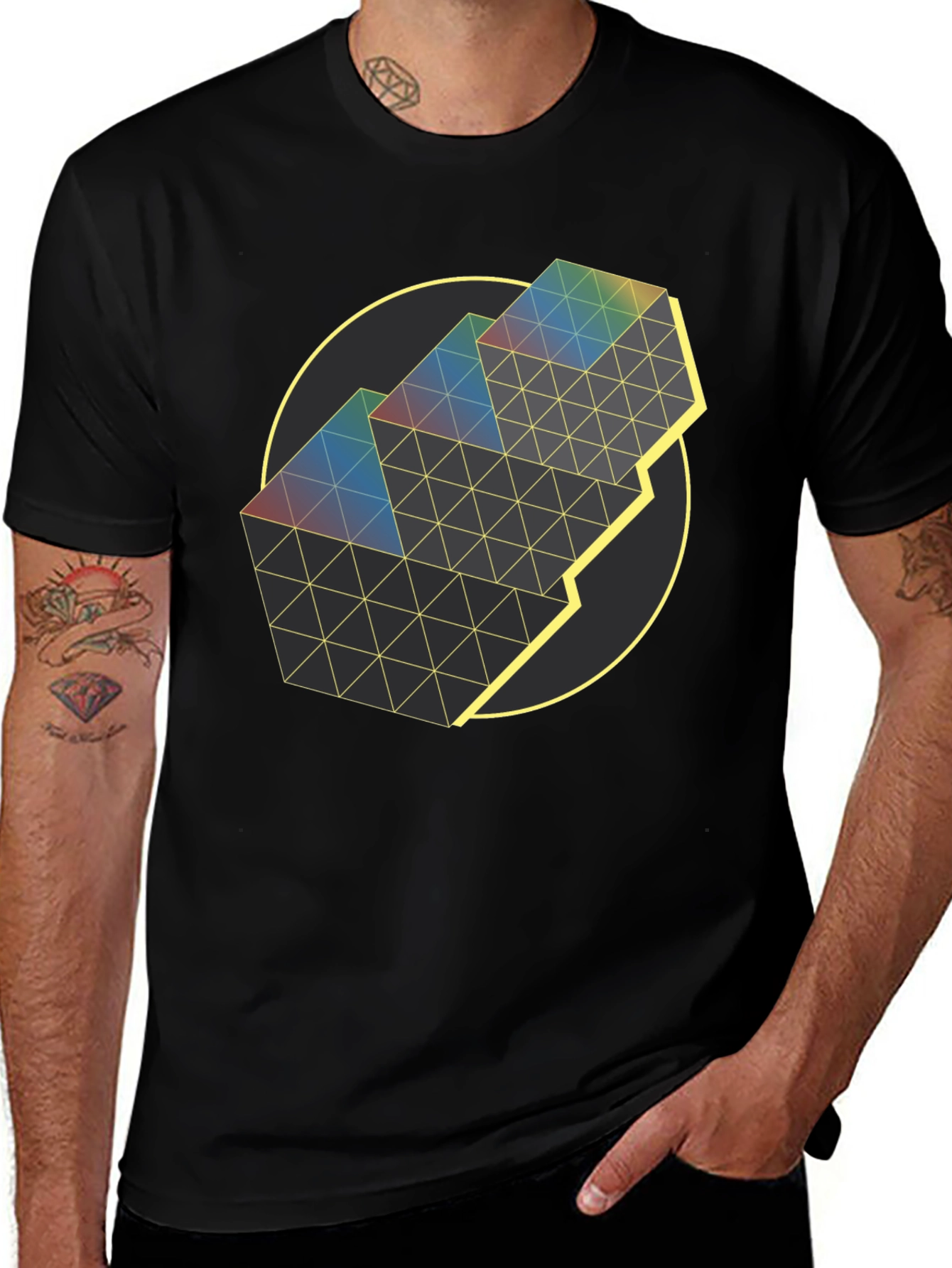 Variant 25 of Geometric Prism Graphic Tee - Black