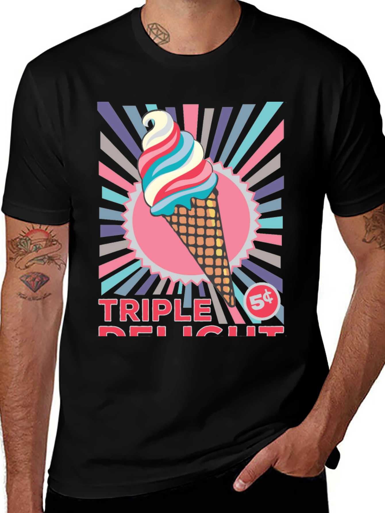Variant 9 of Triple Delight T-Shirt - Retro Ice Cream Cone Design