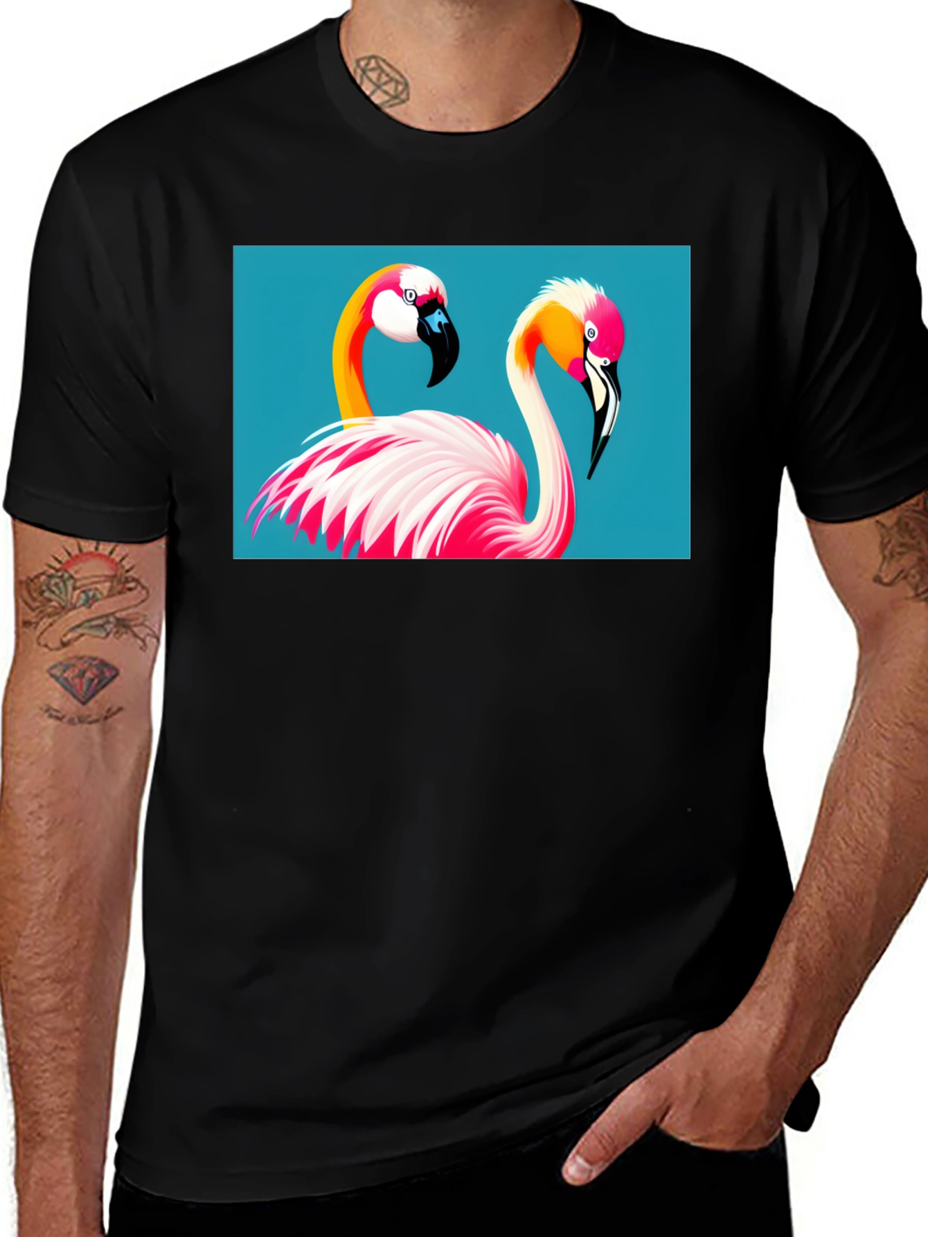 Variant 21 of Flamingo Graphic Tee - Stylish Black Cotton T-Shirt