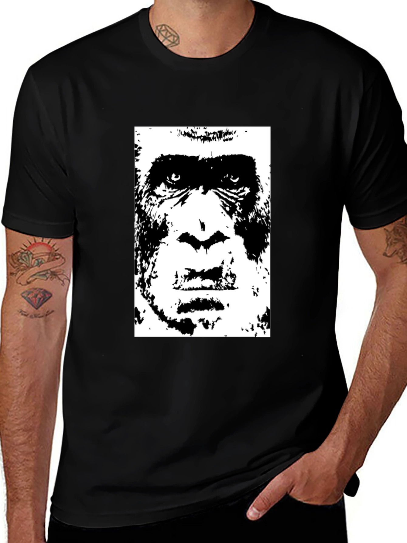 Variant 6 of Gorilla Face Graphic Black T-Shirt