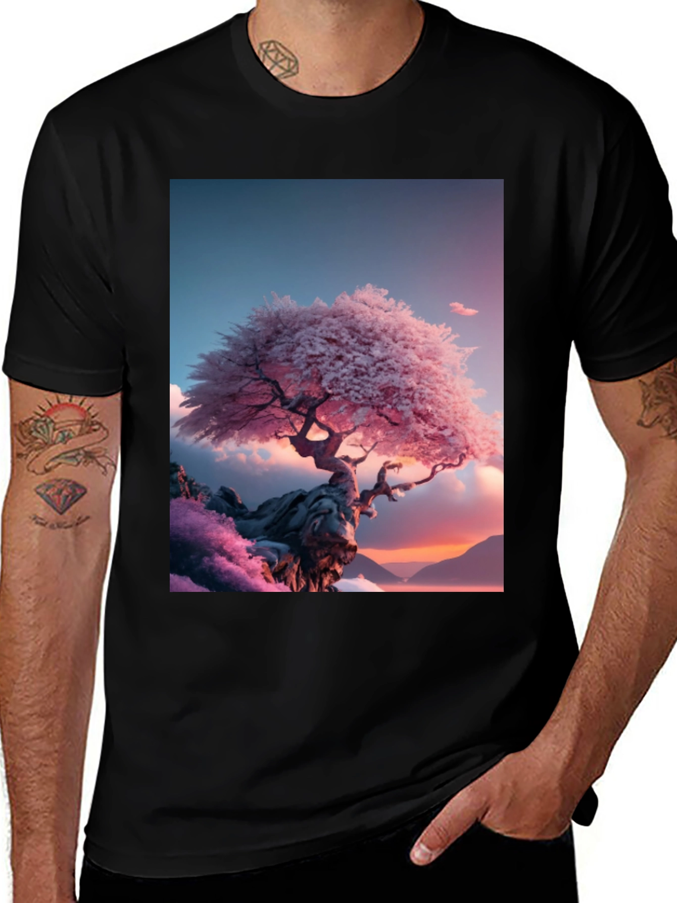 Variant 26 of Sakura Tree Graphic Tee - Stylish Unisex Black T-Shirt