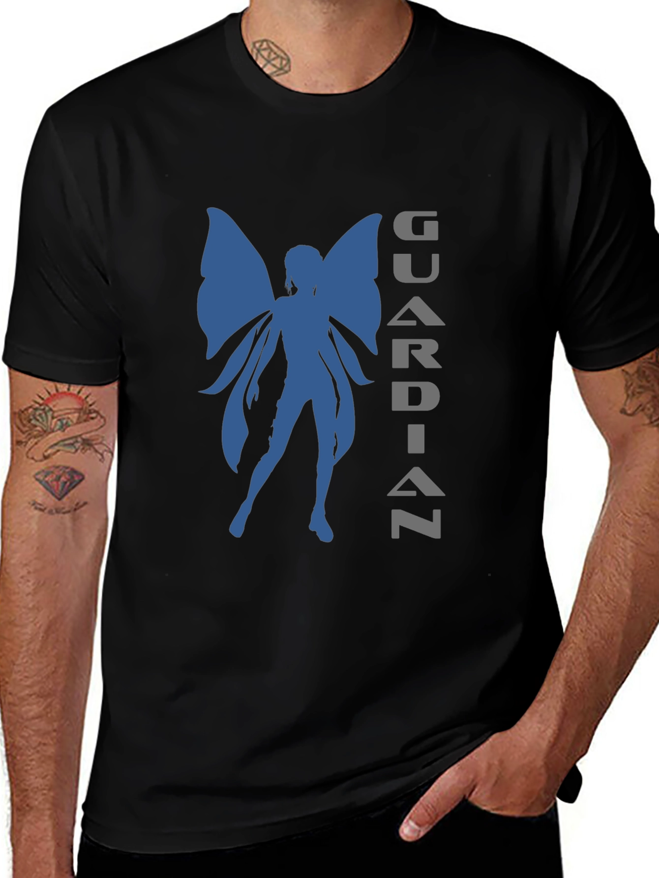 Variant 18 of Guardian Fairy Graphic Tee - Stylish Black T-Shirt