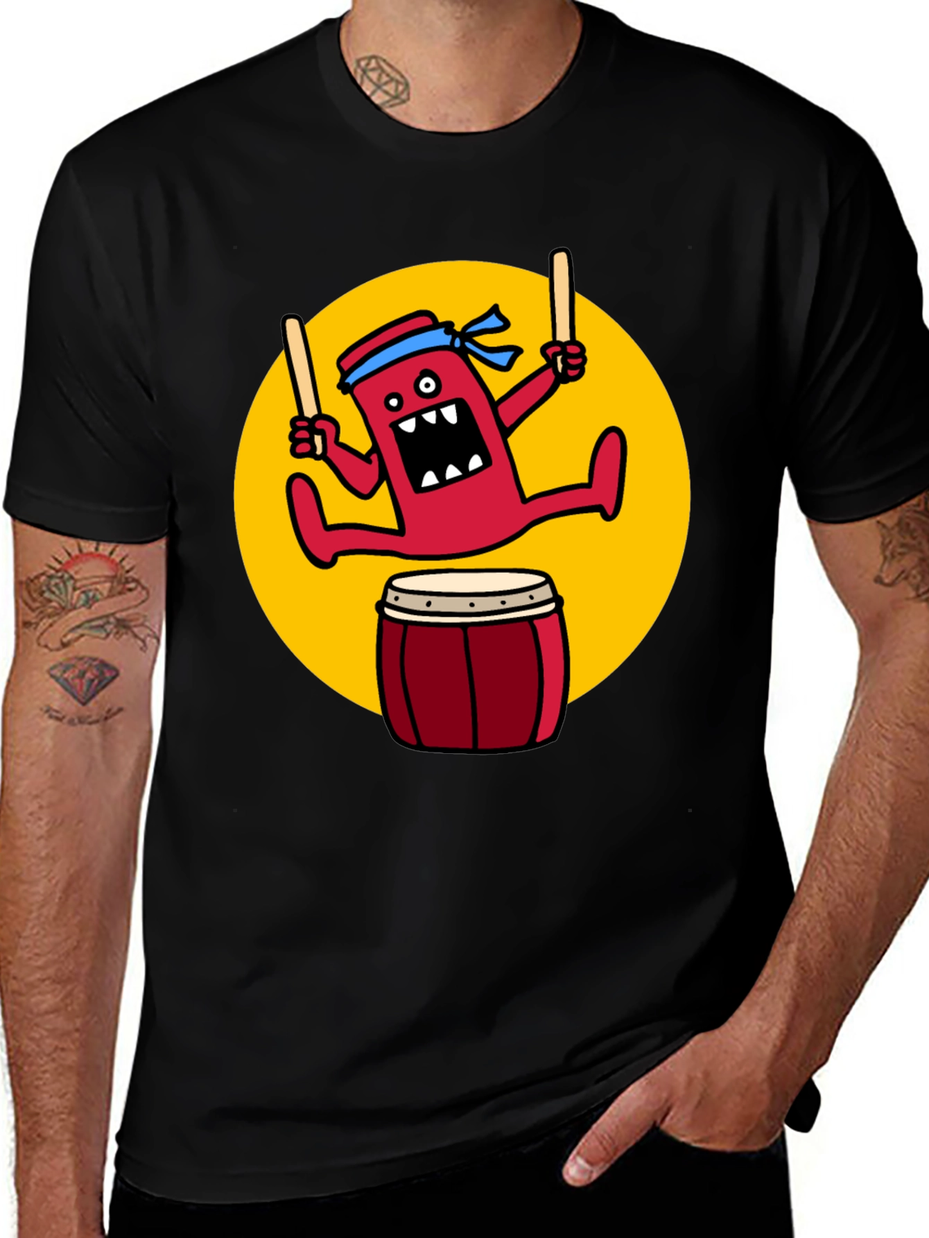 Variant 26 of Drumming Monster Graphic Tee - Black Cotton Blend