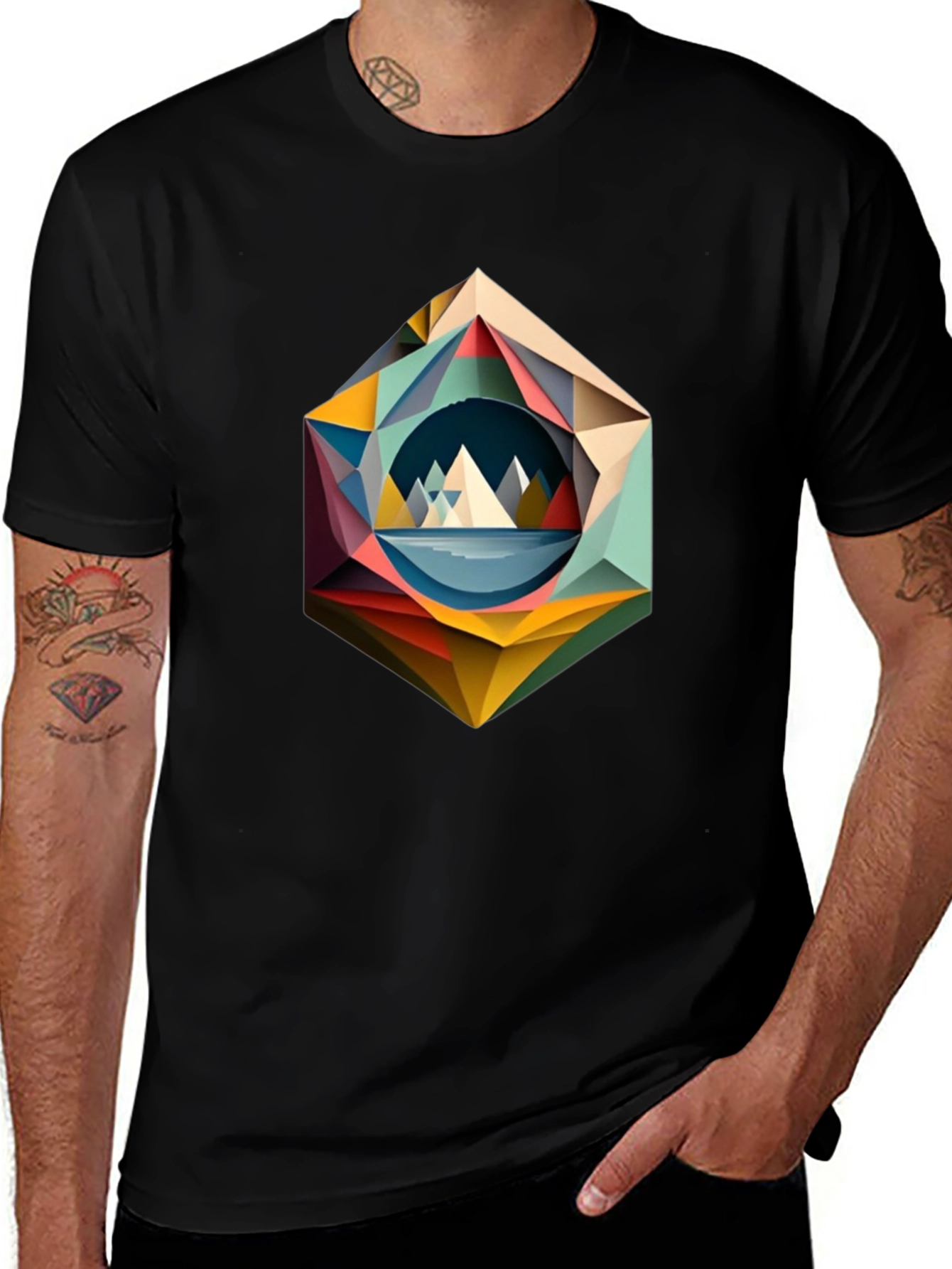 Variant 7 of Geometric Mountain T-Shirt - Modern Art Design