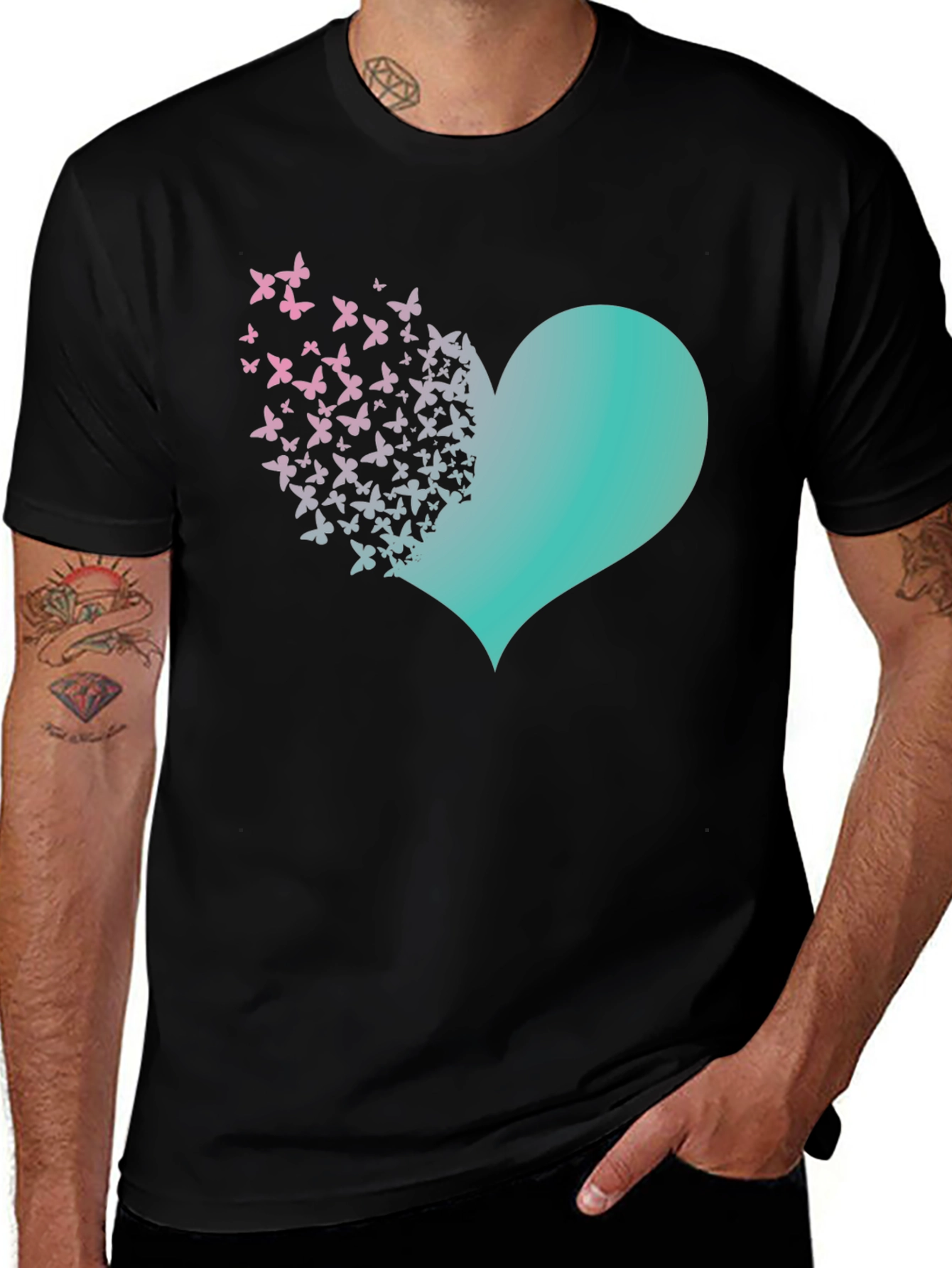 Variant 26 of Butterfly Heart Graphic Tee - Black Cotton Blend