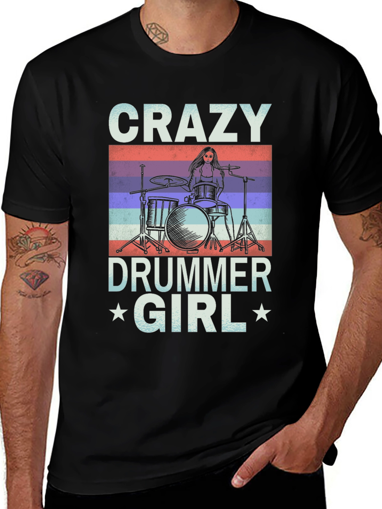 Variant 24 of Crazy Drummer Girl T-Shirt - Band Tee