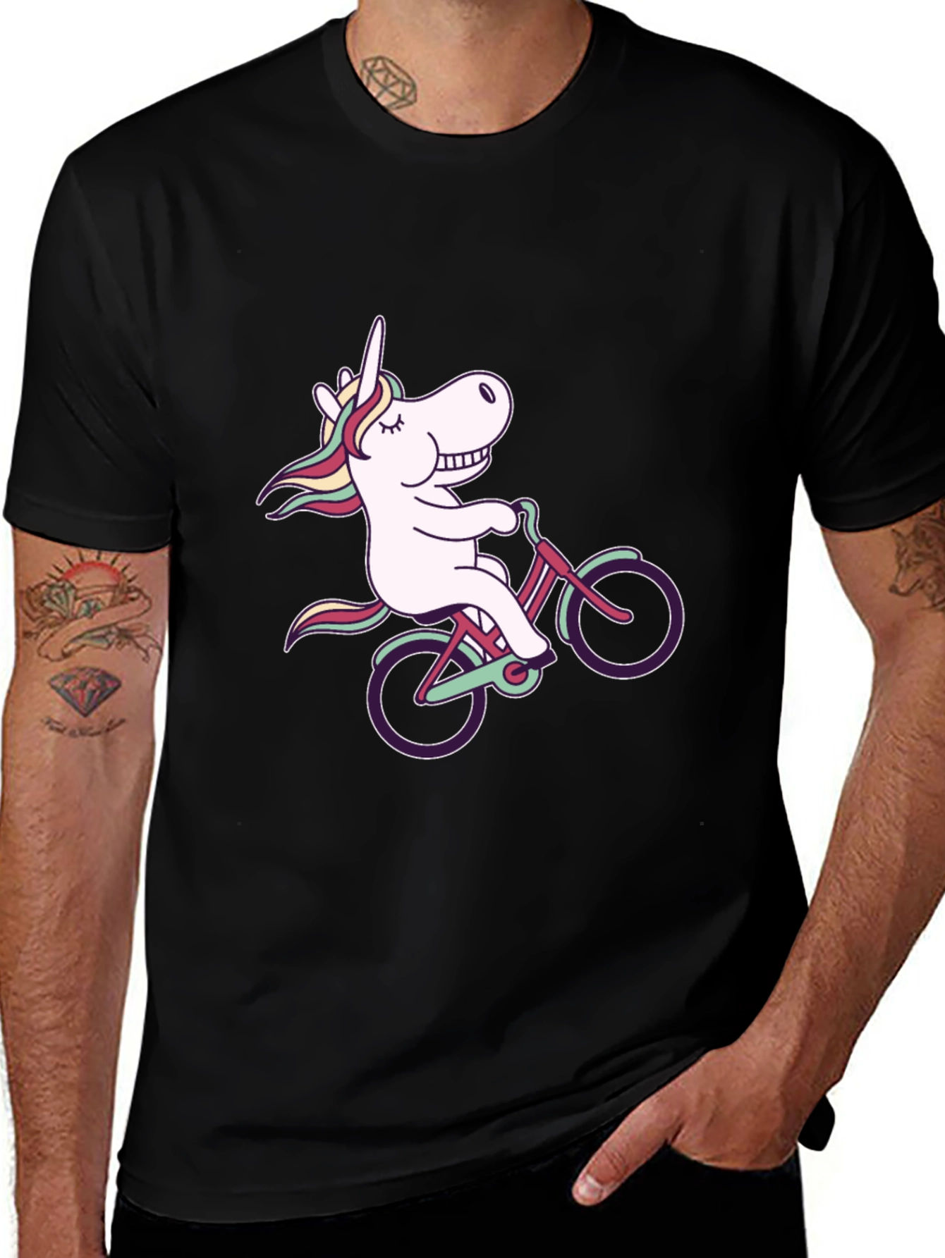 Variant 3 of Unicorn on Bike Black T-Shirt - Fun Graphic Tee