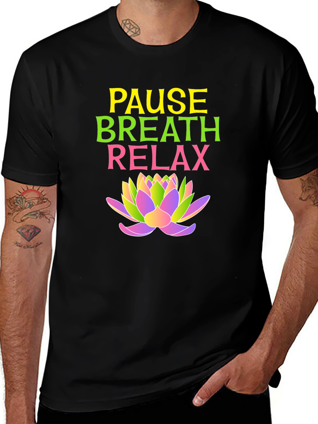 Pause Breath Relax T-Shirt - Lotus Flower Tee