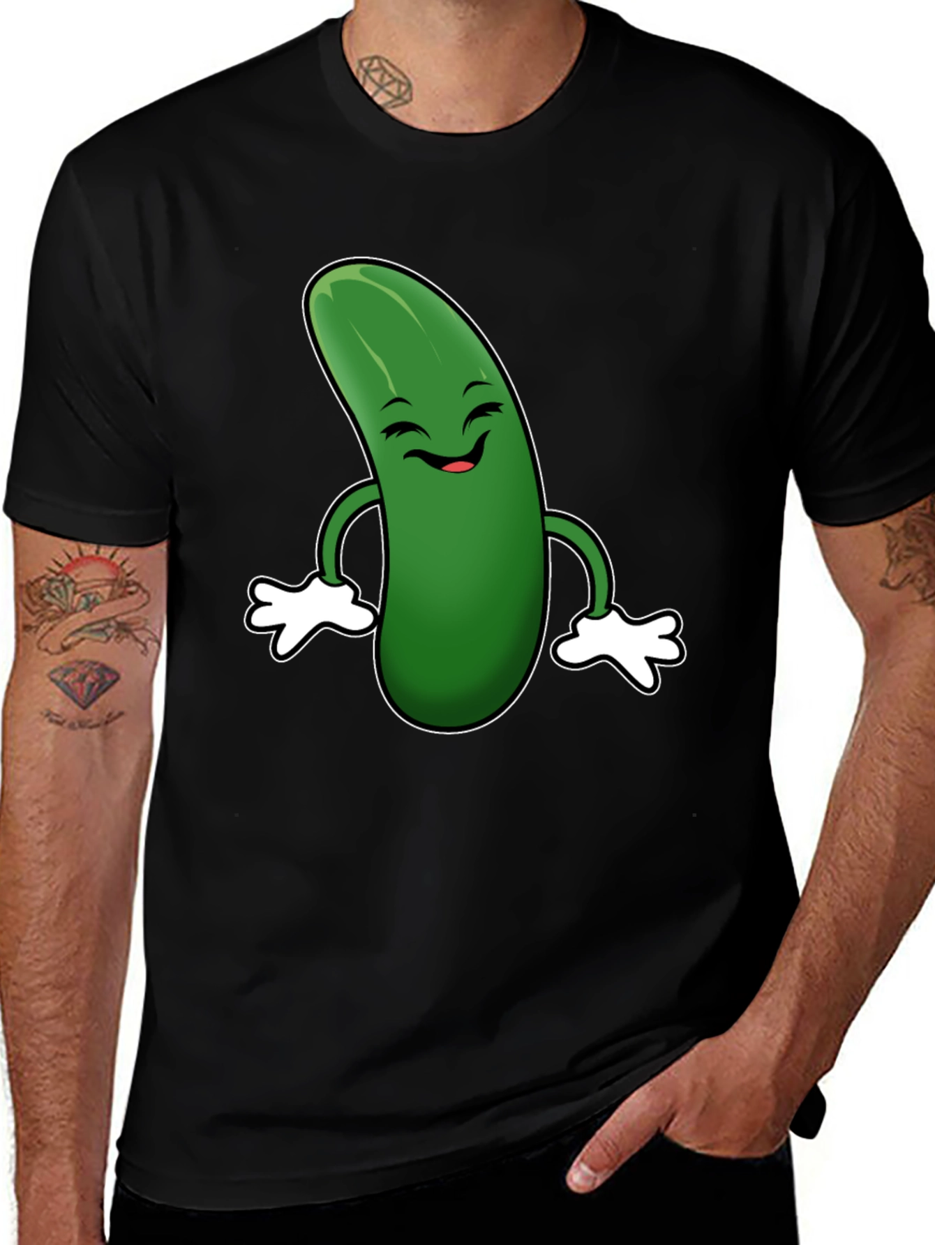 Variant 23 of Funny Pickle Cartoon Black T-Shirt