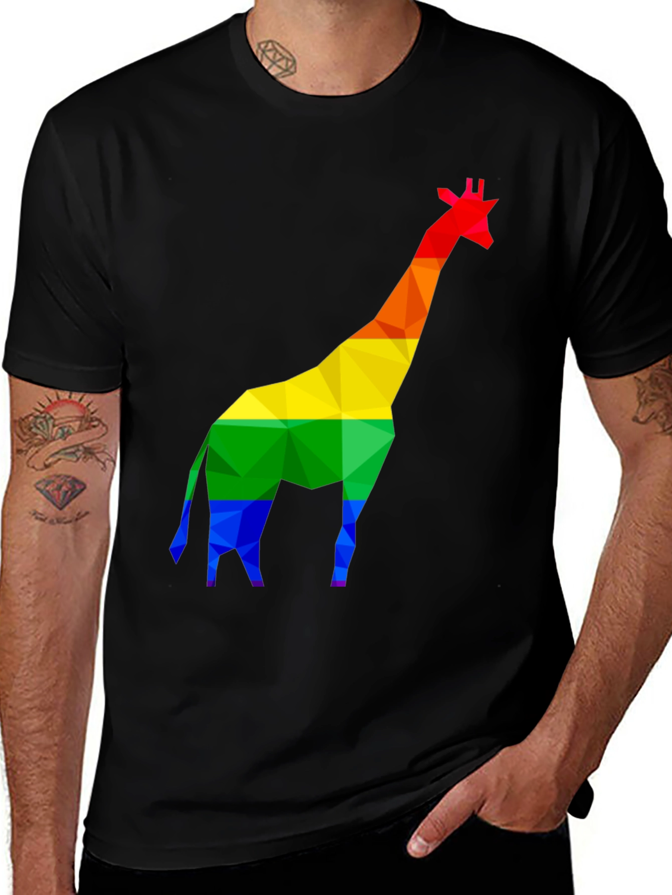Variant 24 of Rainbow Giraffe Graphic Tee - Black