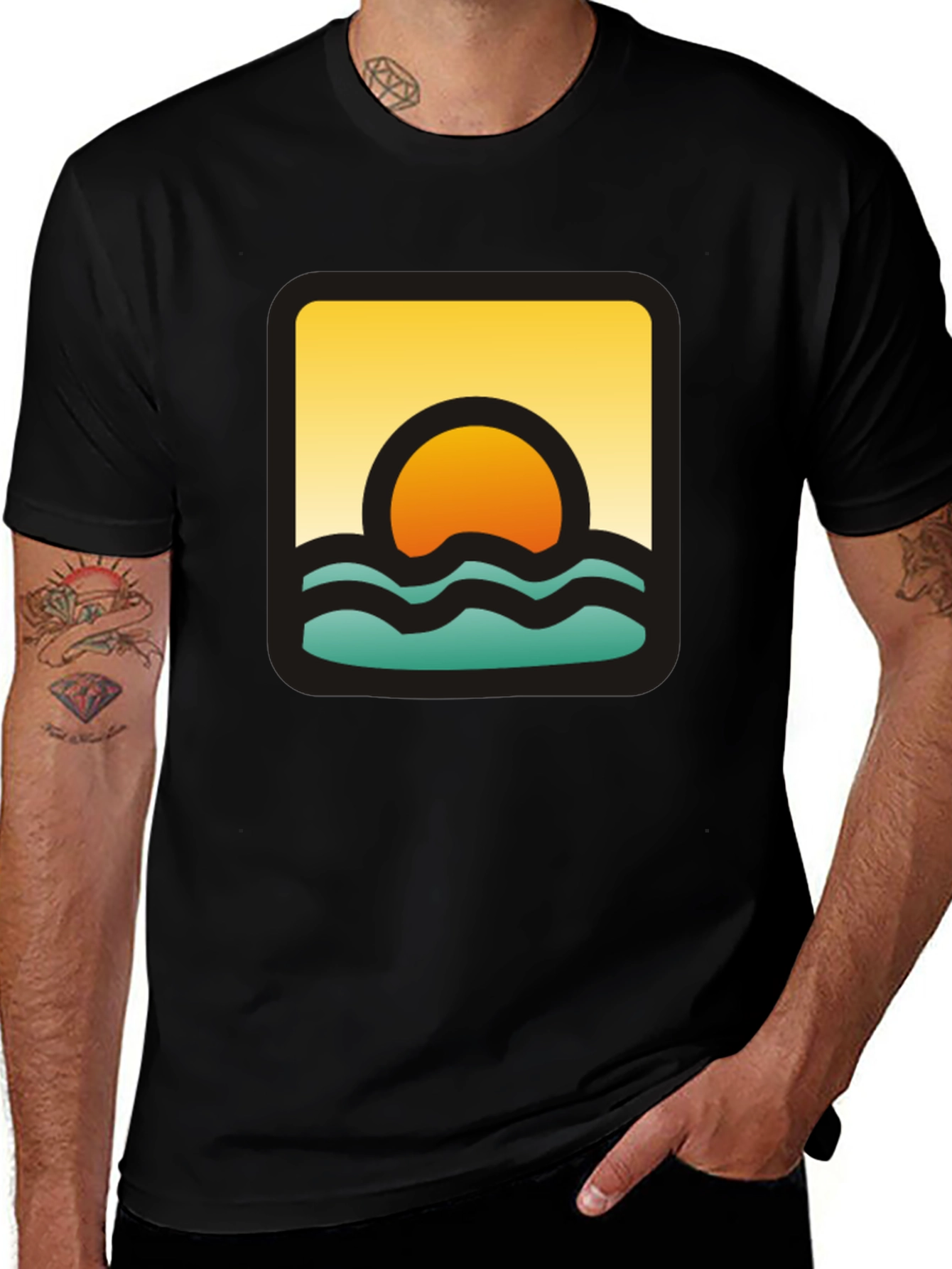 Variant 6 of Sunset Waves Graphic Black T-Shirt