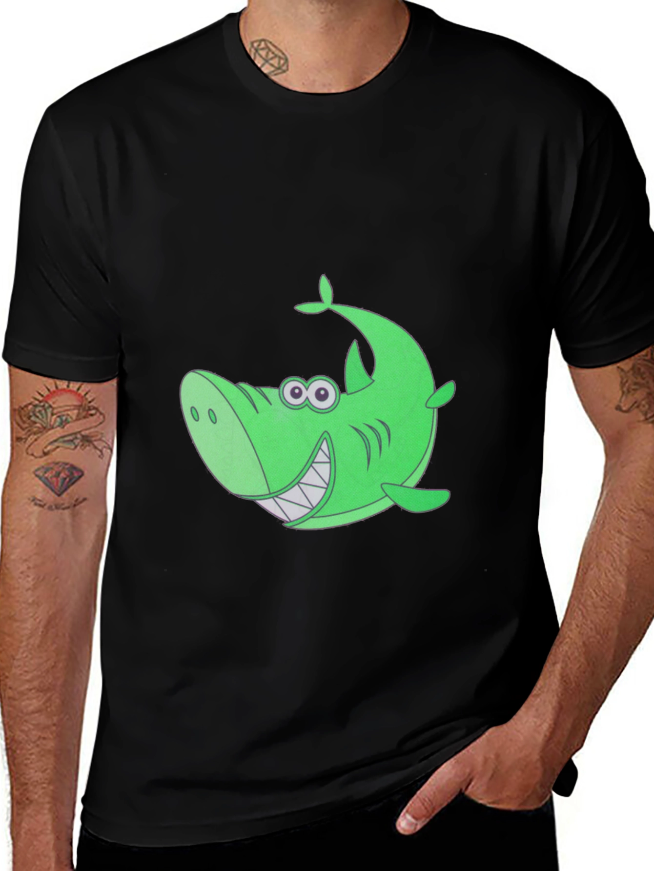 Variant 11 of Funky Green Shark Graphic Tee - Black