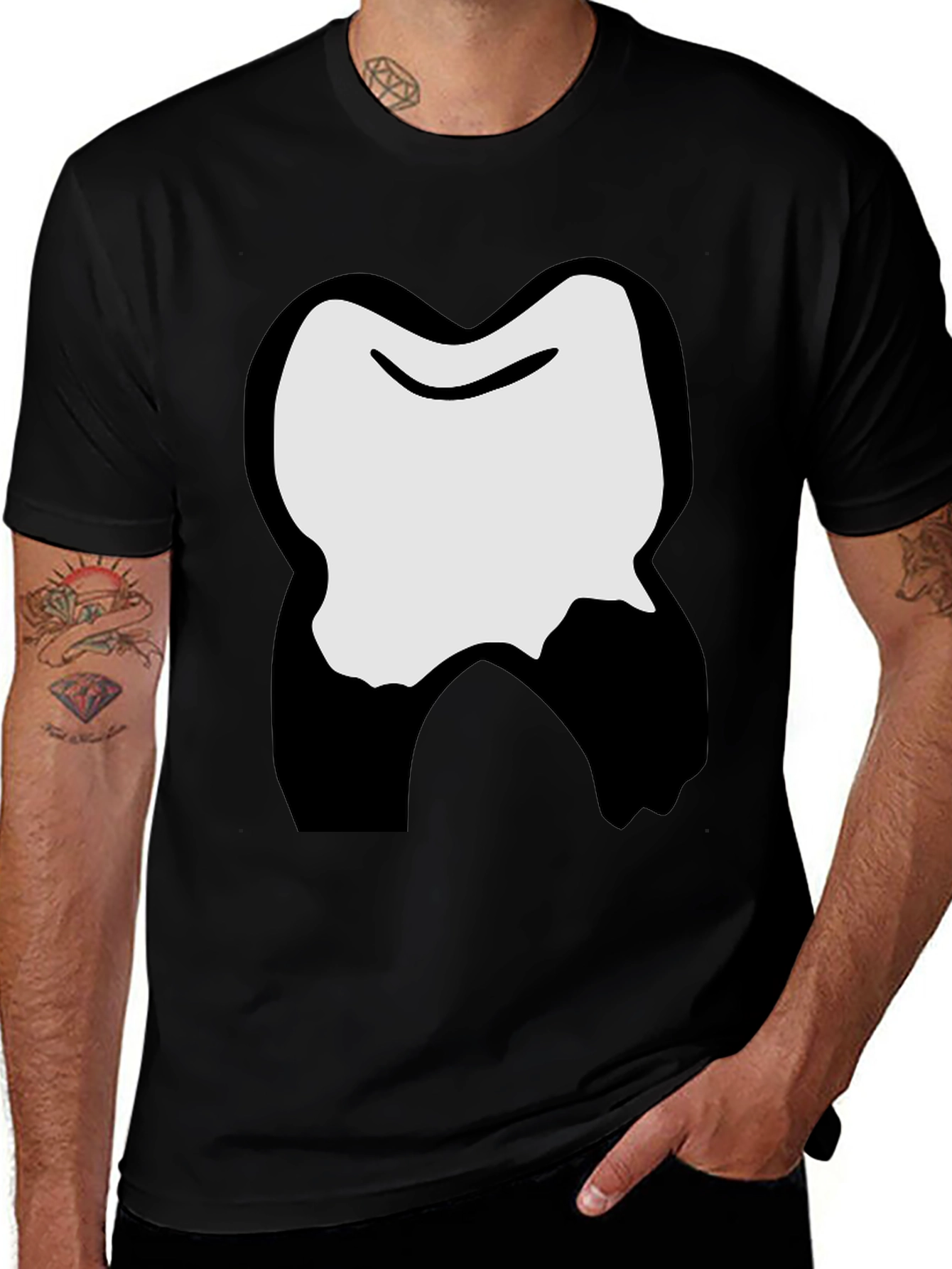 Variant 30 of Funny Cartoon Tooth Graphic Black T-Shirt