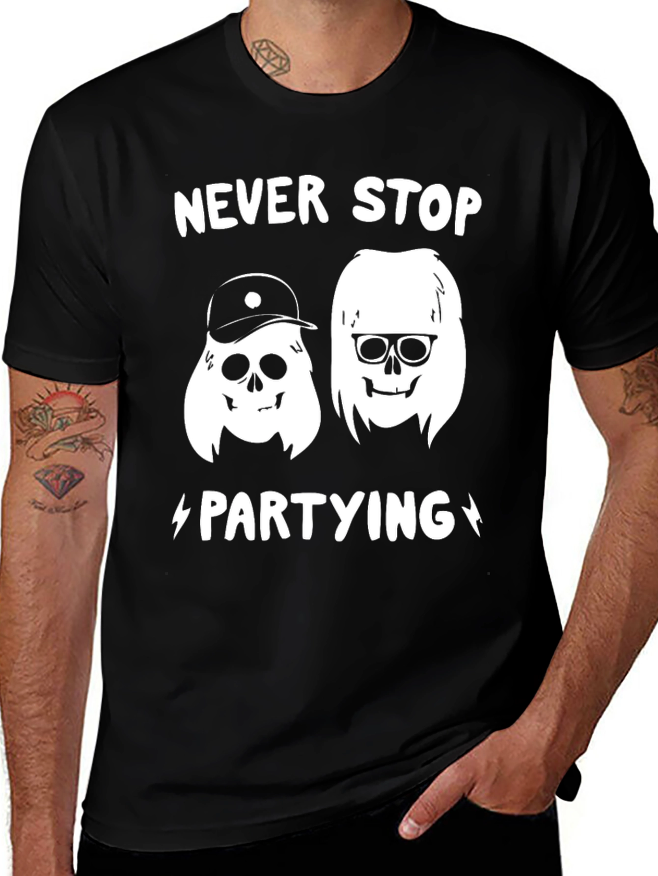 Variant 23 of Never Stop Partying Graphic Tee - Black