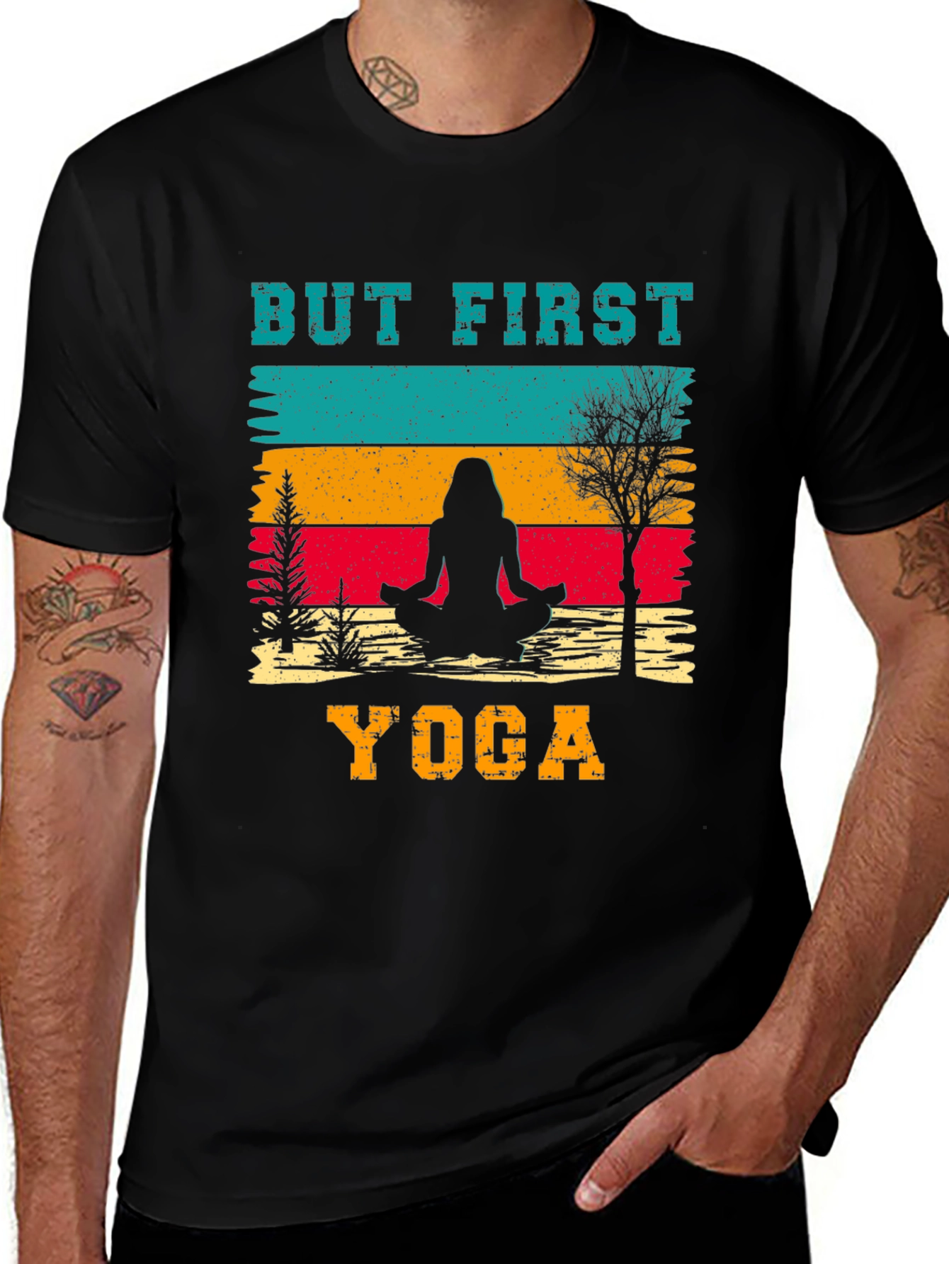 Variant 23 of But First Yoga T-Shirt - Meditating Silhouette Tee