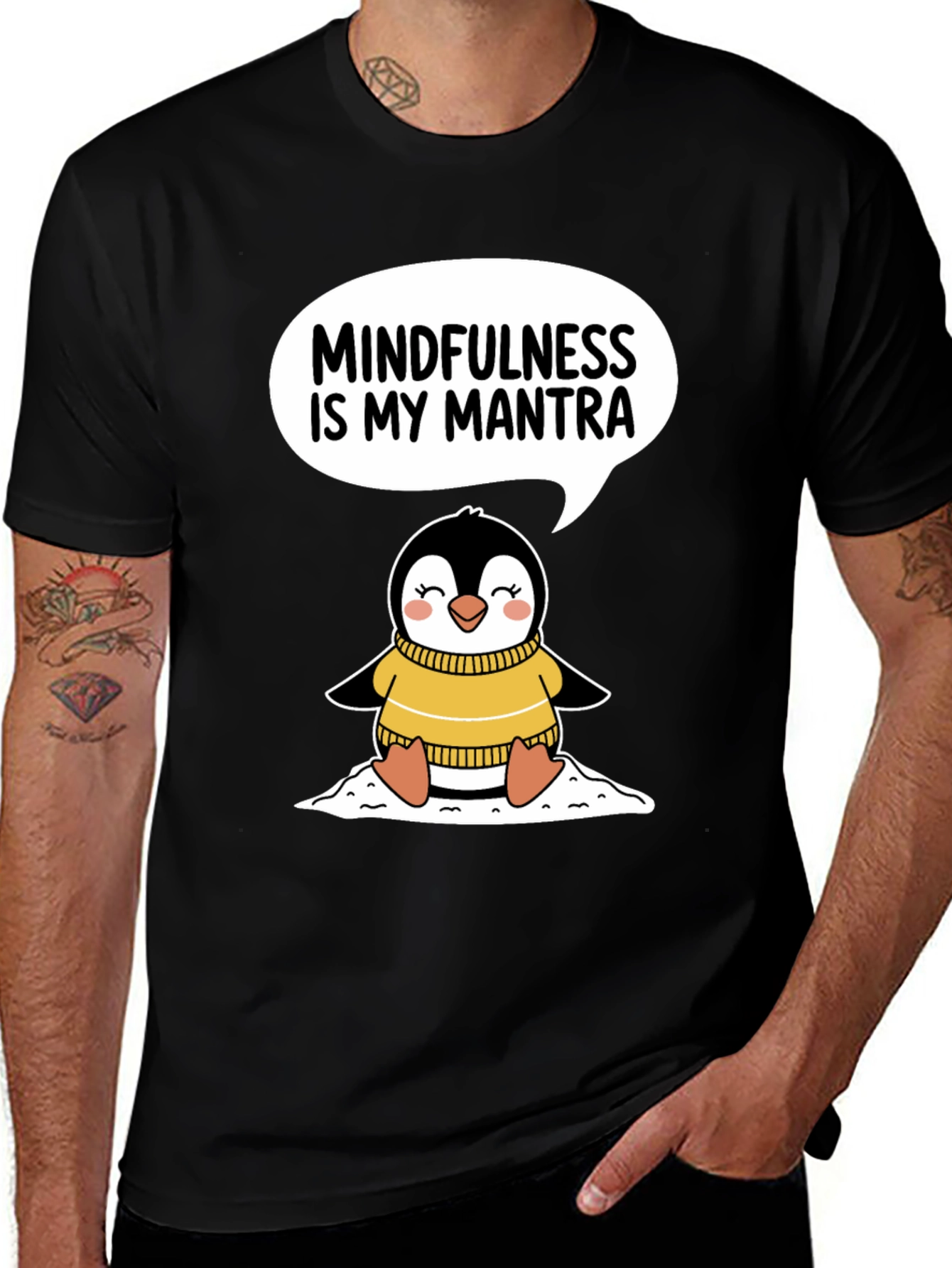 Variant 3 of Mindfulness Mantra Penguin T-Shirt - Comfy Casual Tee