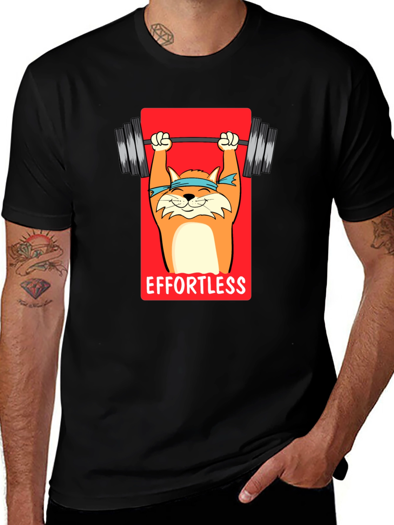 Variant 17 of Effortless Weightlifting Cat T-Shirt