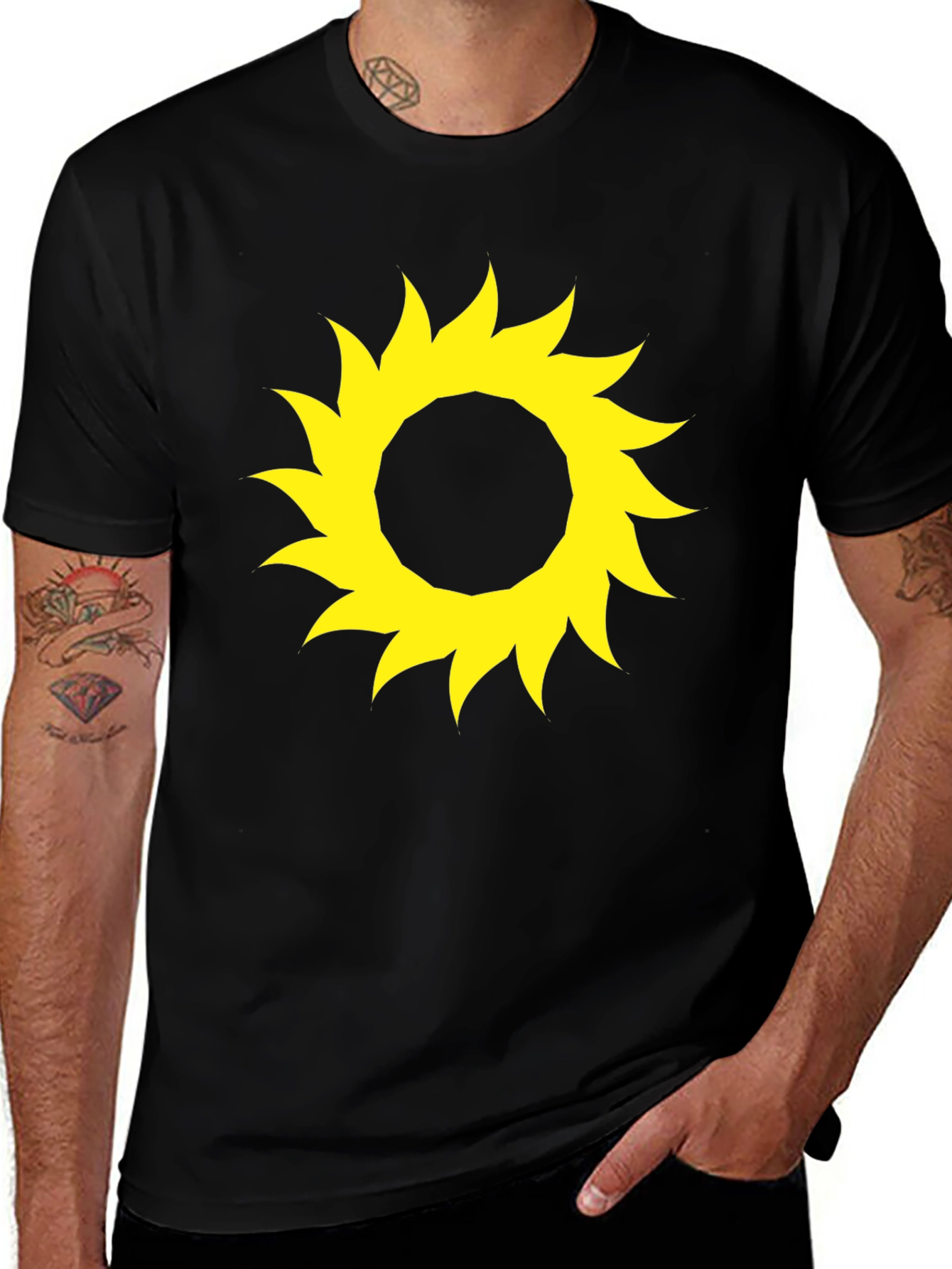 Variant 21 of Black T-Shirt with Yellow Sun Design