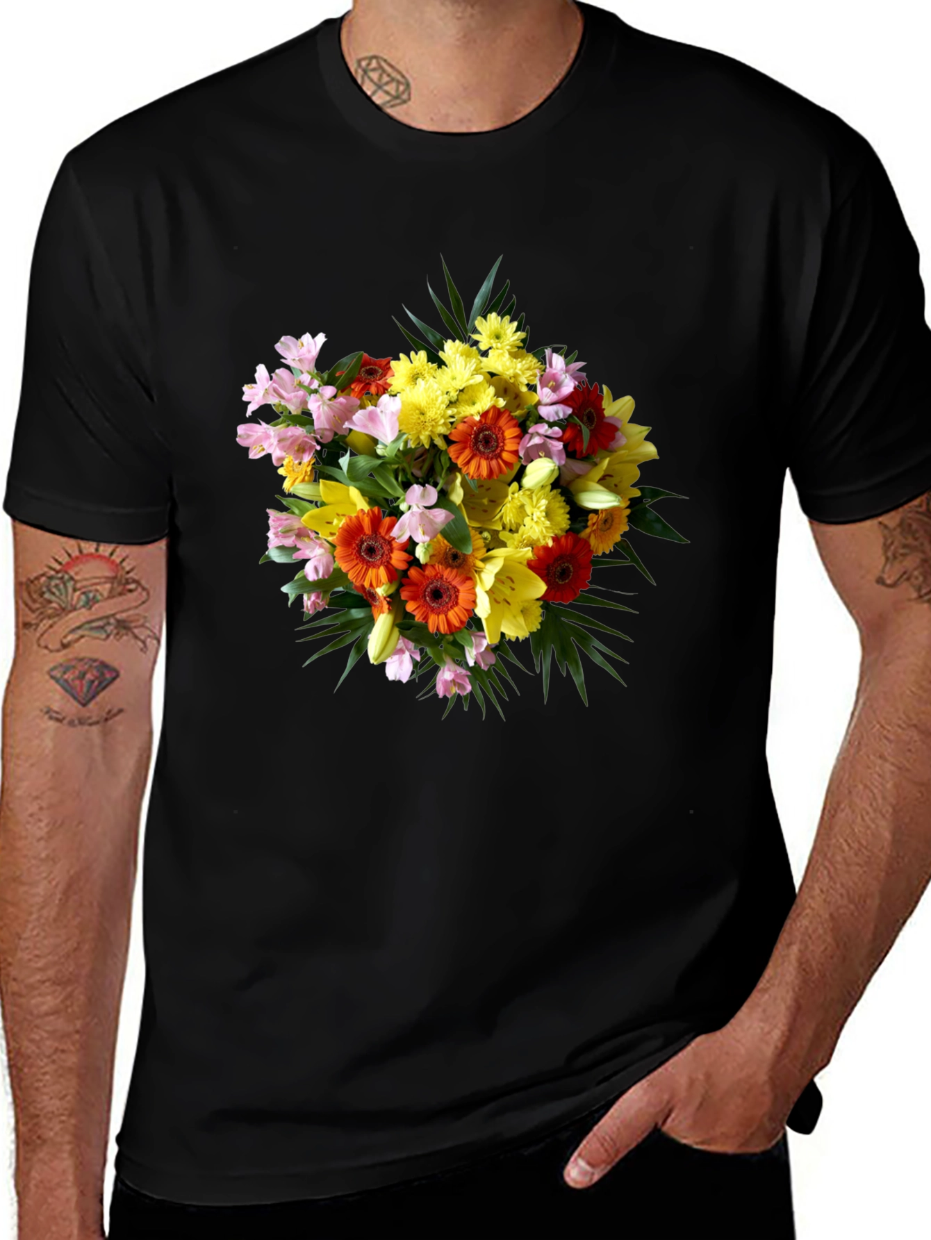 Variant 18 of Floral Bouquet Graphic Print Black T-Shirt