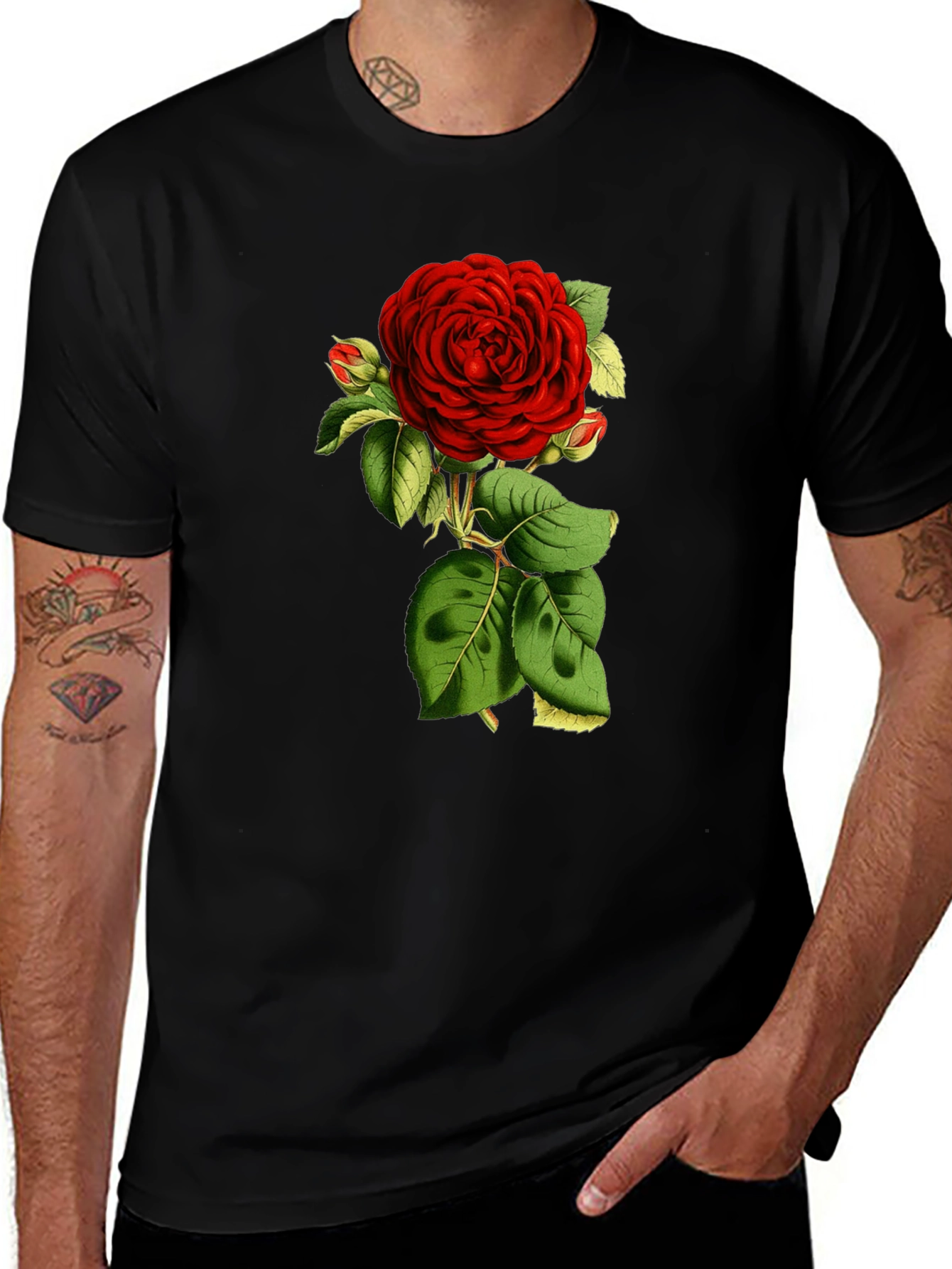Variant 8 of Black T-Shirt with Red Rose Graphic