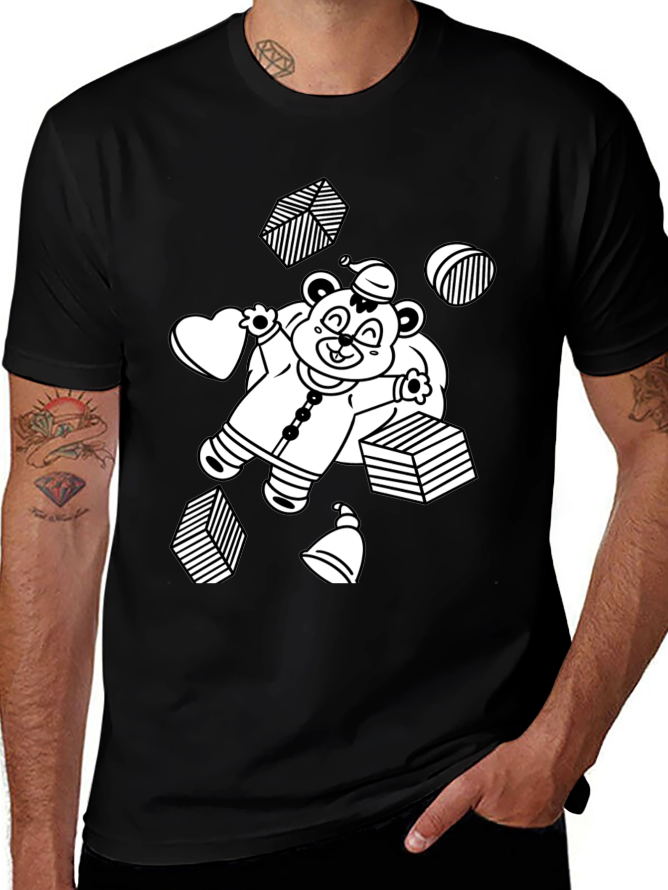 Variant 29 of Festive Bear Graphic Tee - Black Cotton Comfort