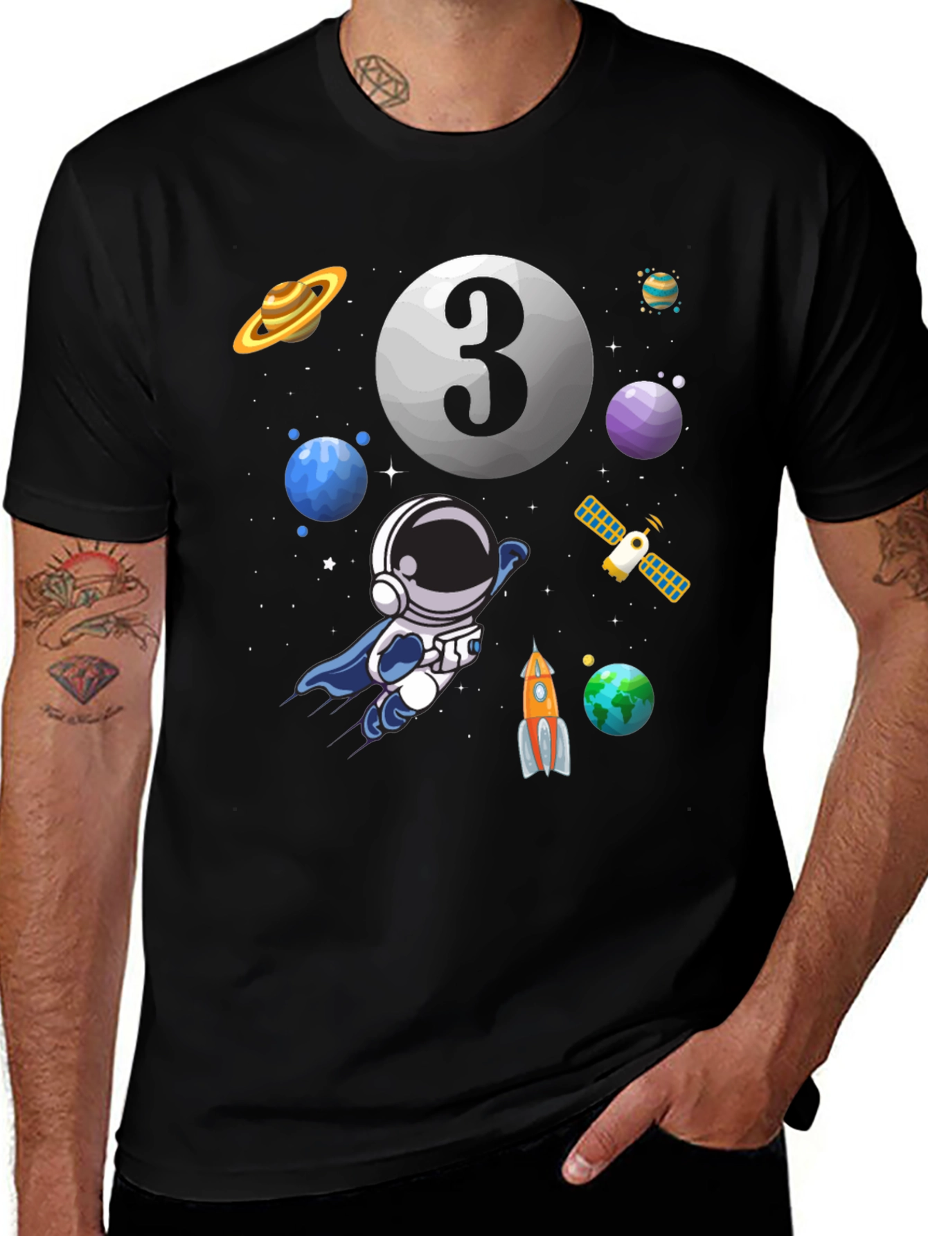 Variant 9 of Space-Themed Birthday T-Shirt: 3rd Birthday Astronaut Tee
