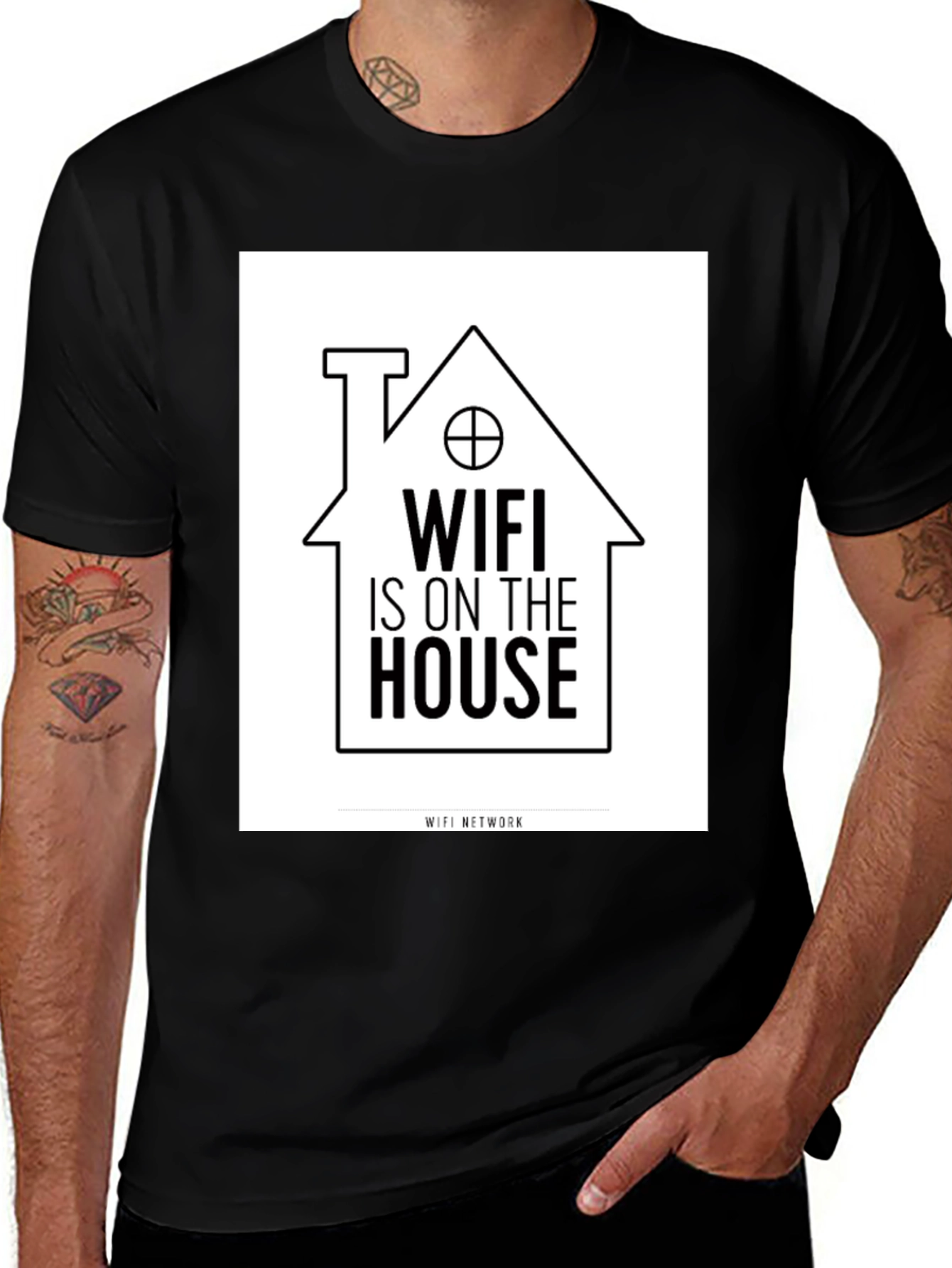 Variant 4 of Wifi On The House Black Graphic Tee