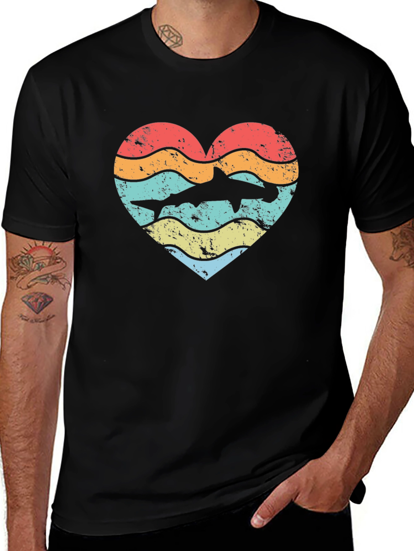 Variant 7 of Retro Hammerhead Shark Heart T-Shirt
