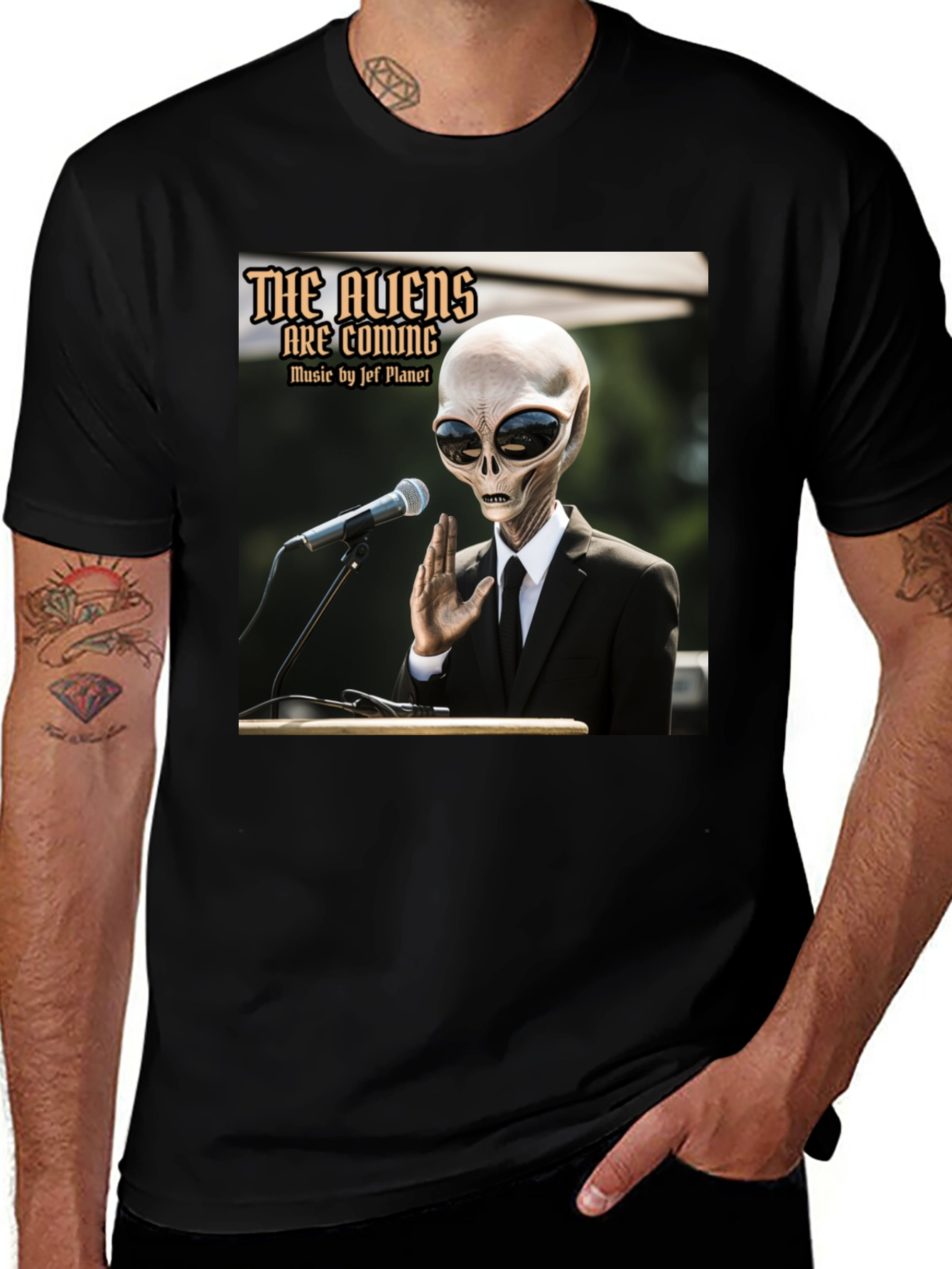 Black The Aliens Are Coming T-Shirt - Jef Planet Music main image